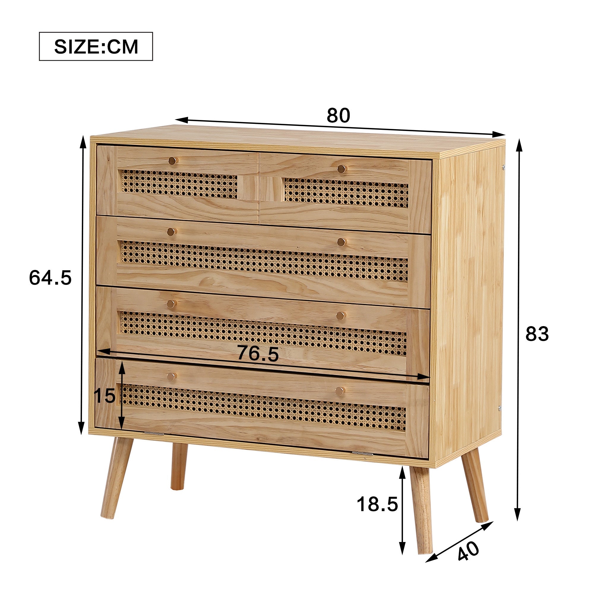 Logidon Classic ladekast met 3 lades en rotan ladeblad