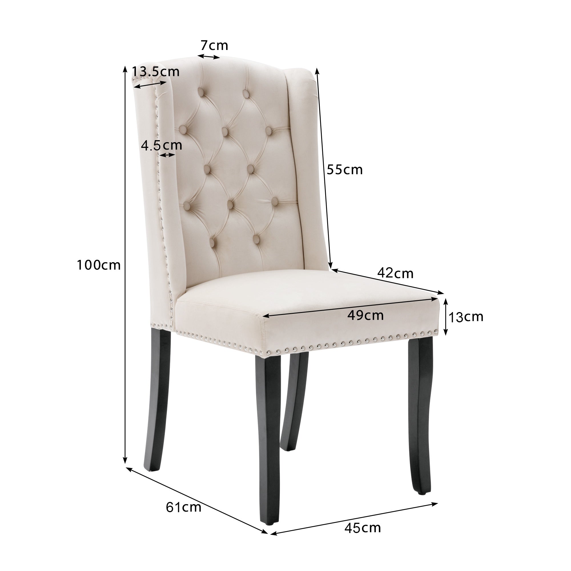 Logidon Velvet Dining Chairs Set of 2 Beige with Oak Legs Button