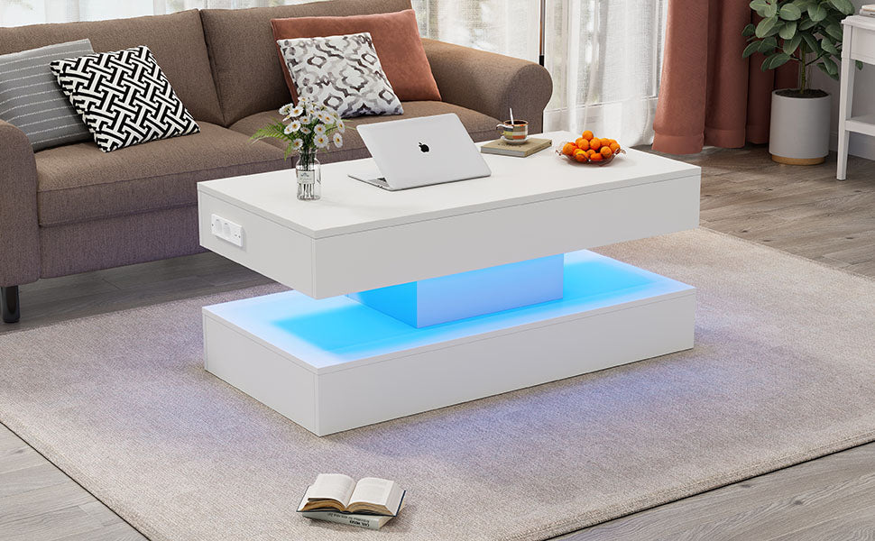 Logidon salontafel LED-verlichting en opbergruimte wit 100x50 cm