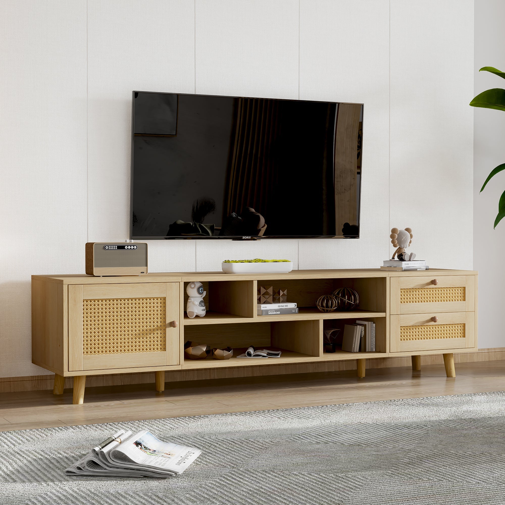 Logidon Premium 160 cm rotan TV-meubel eiken met kabelmanagement