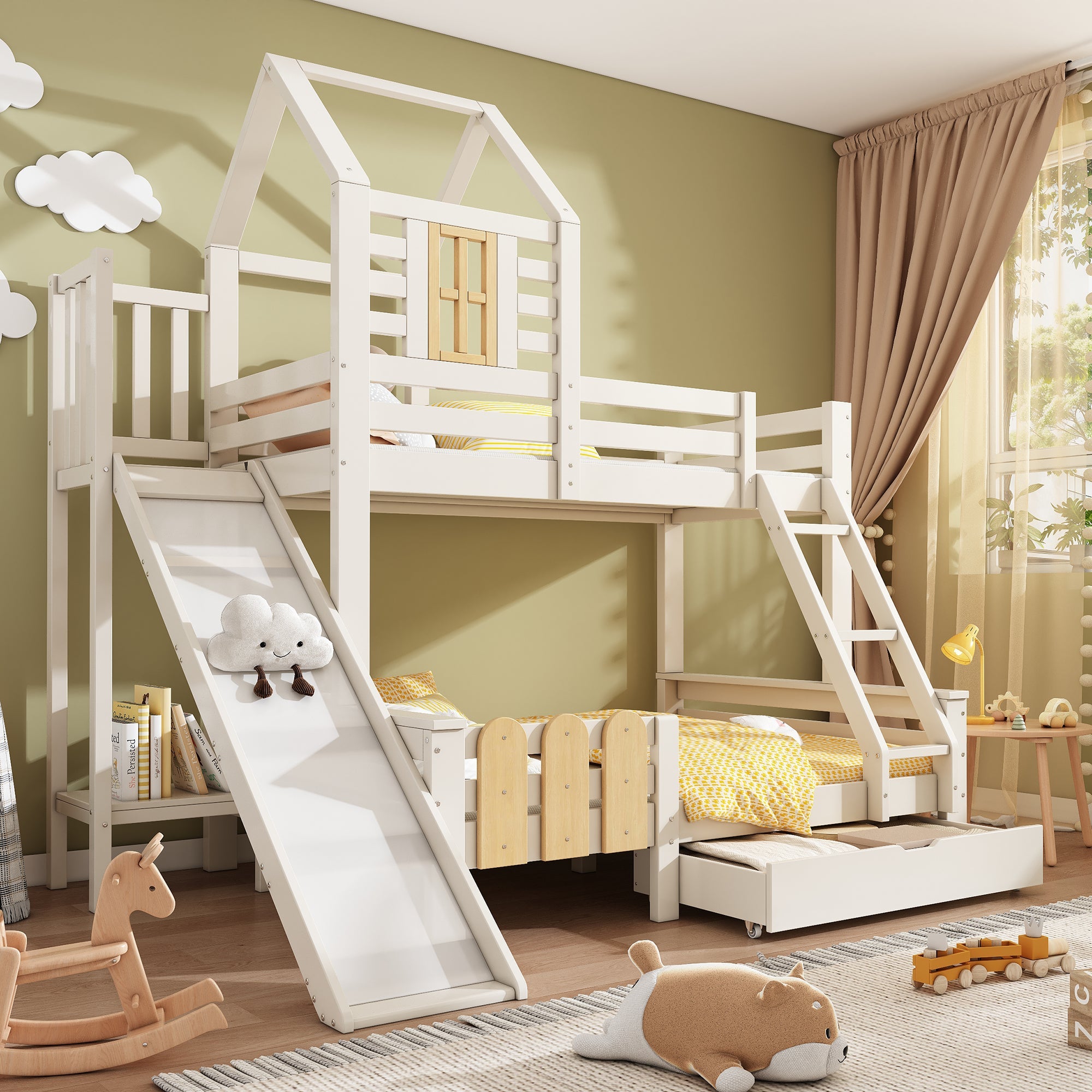 Logidon stapelbed 90x200/140x200 schuiflaadladder blokhut design