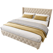 Logidon upholstered bed 180x200 light beige velvet button upholstery slatted frame