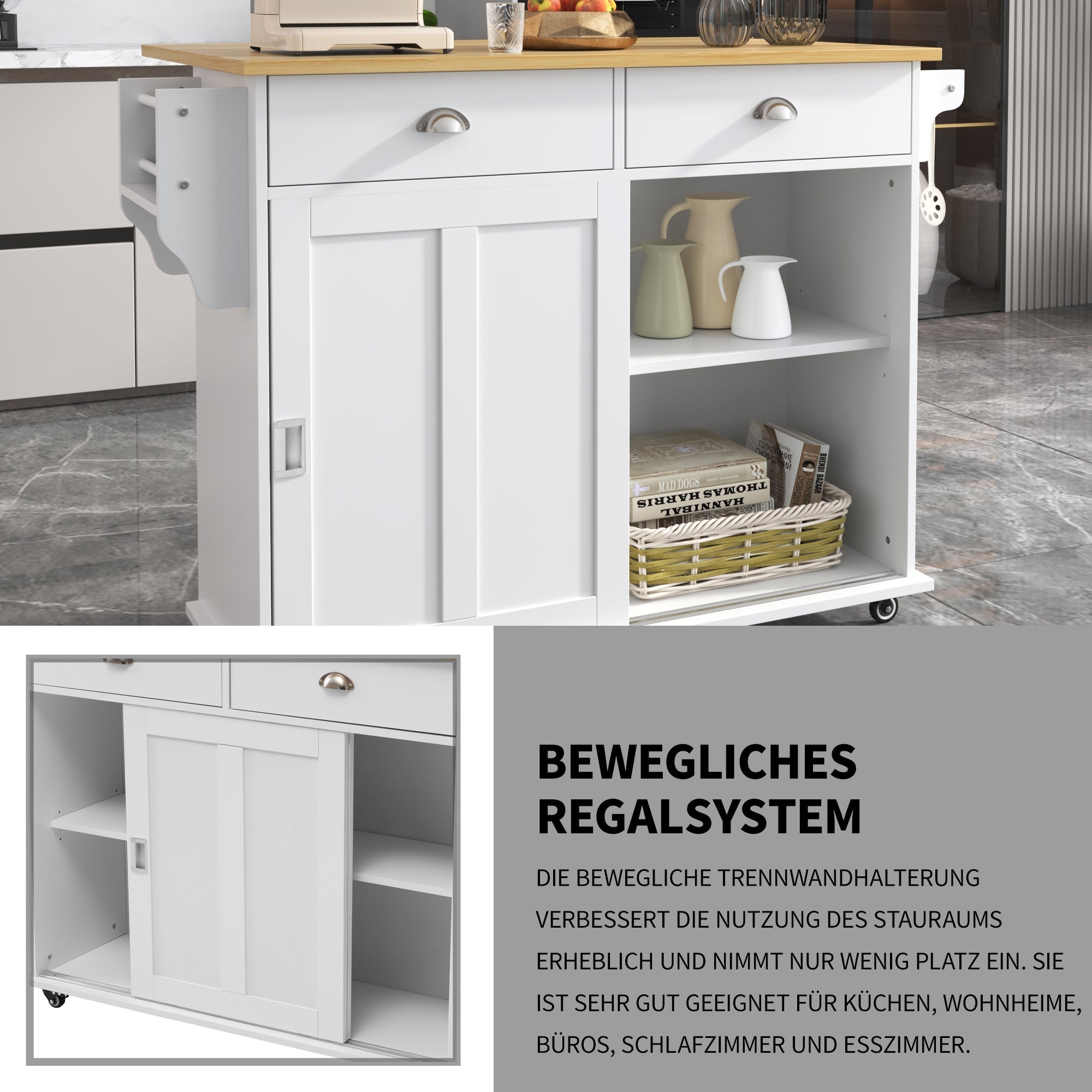 Logidon Dining Room Trolley Sideboard with Folding Table White/Natural Wood