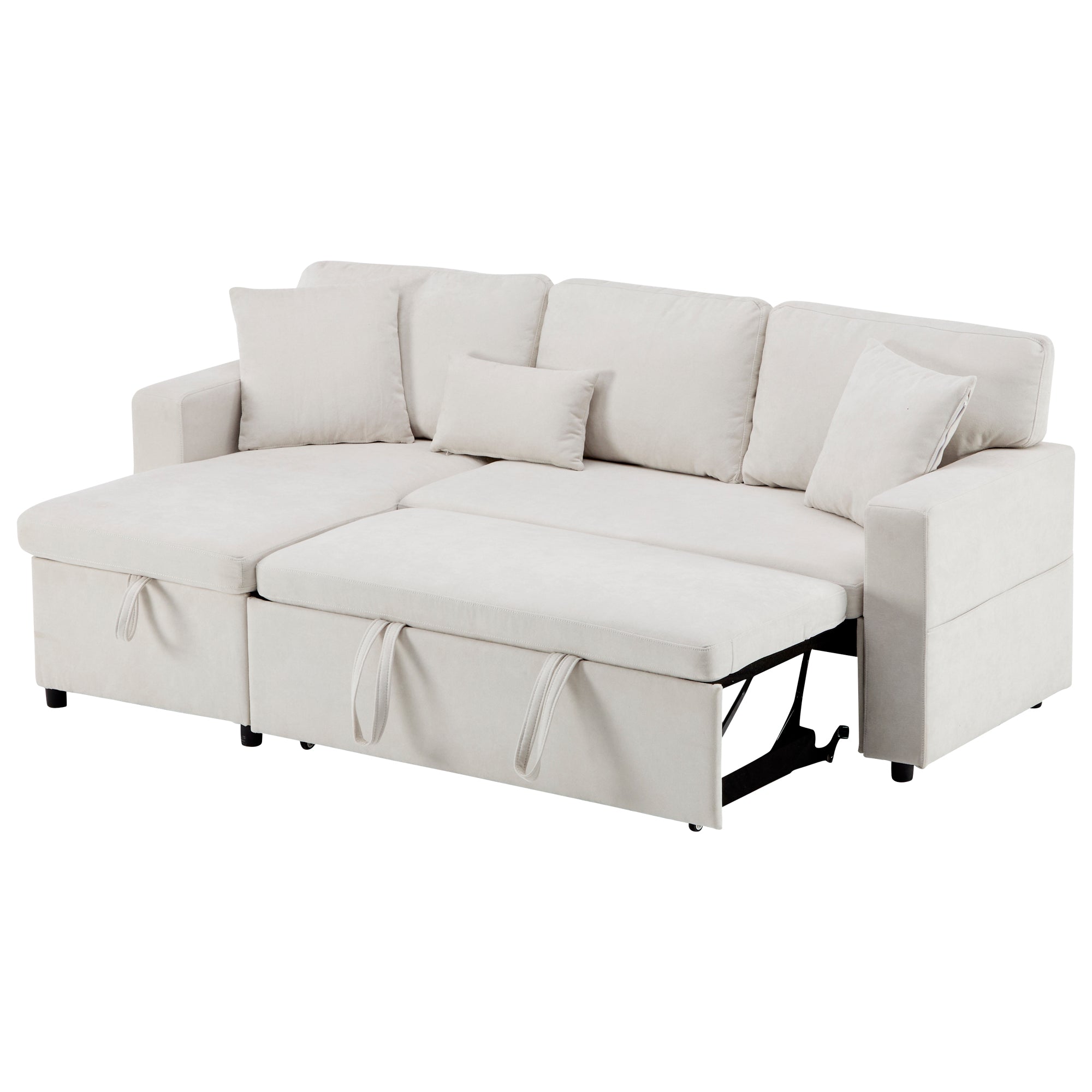 Logidon corner sofa bed L-shape extendable beige with bed box shelf