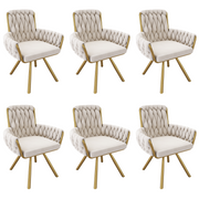 Logidon Luxe Velor Dining Table Chairs Set of 6 Beige Four-legged Swivel Chairs