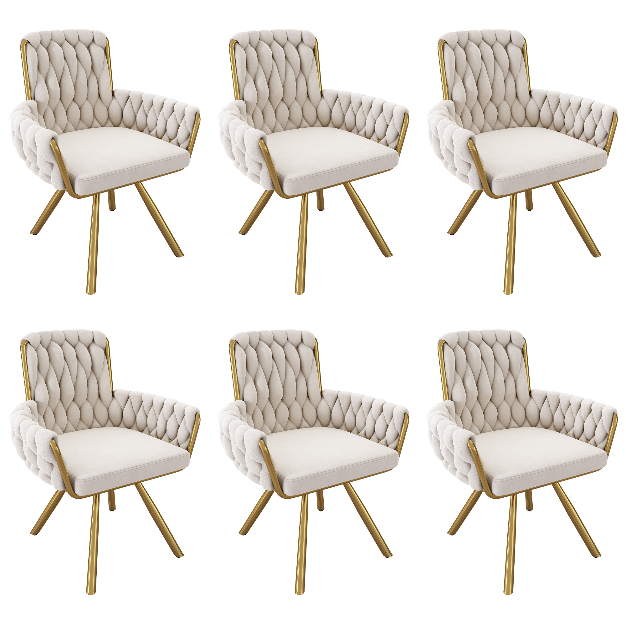 Logidon Luxe Velor Dining Table Chairs Set of 6 Beige Four-legged Swivel Chairs