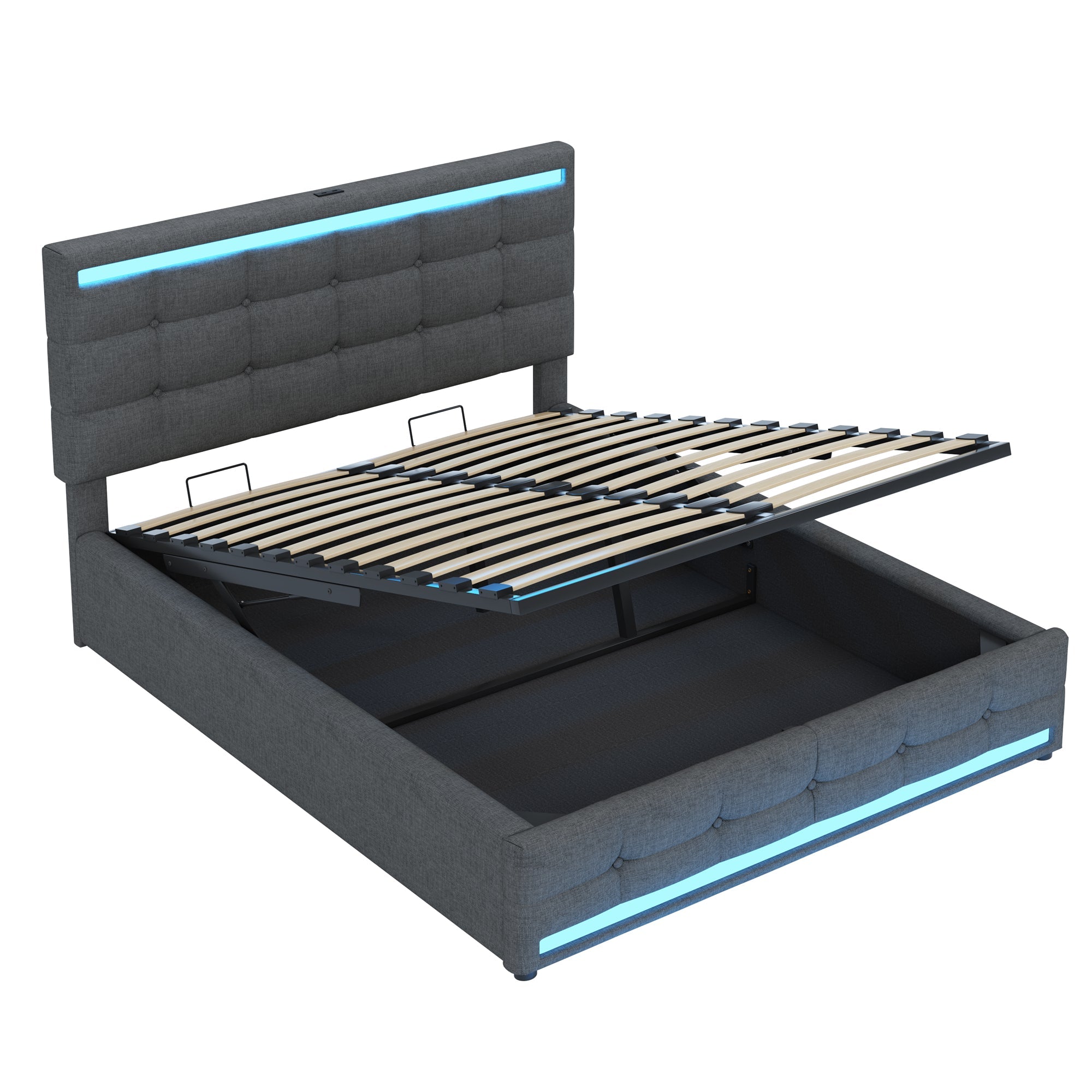 Logidon gestoffeerd bed 140x200 LED, opbergruimte, USB, grijs