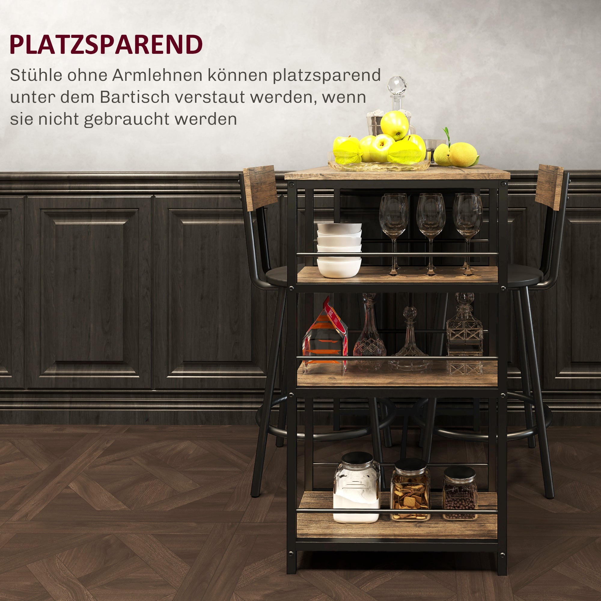 Logidon bartafelset 3-delig industrieel eiken staal 90x50x90 cm