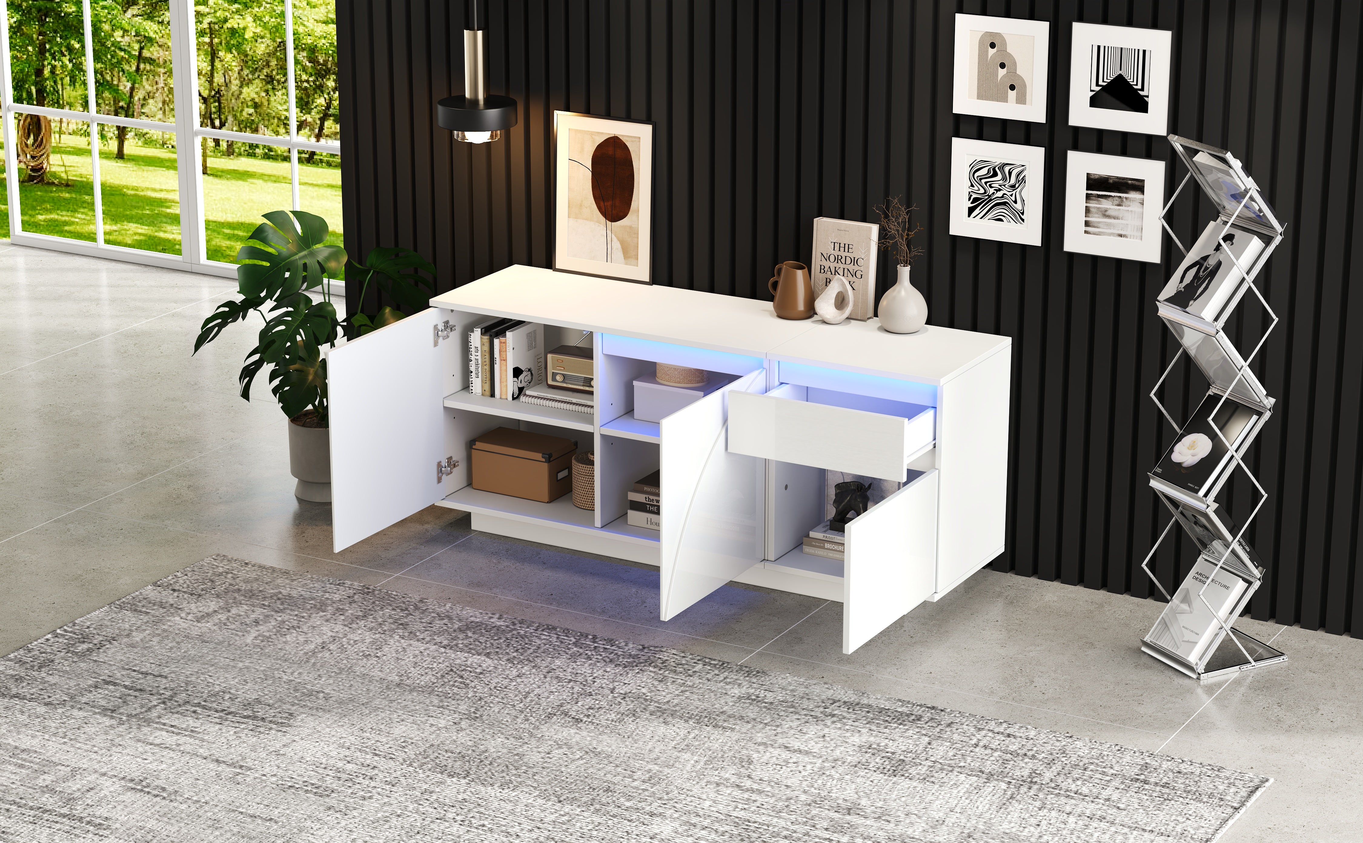 Logidon 140 x 40 x 60 cm hoogglans dressoir wit met LED
