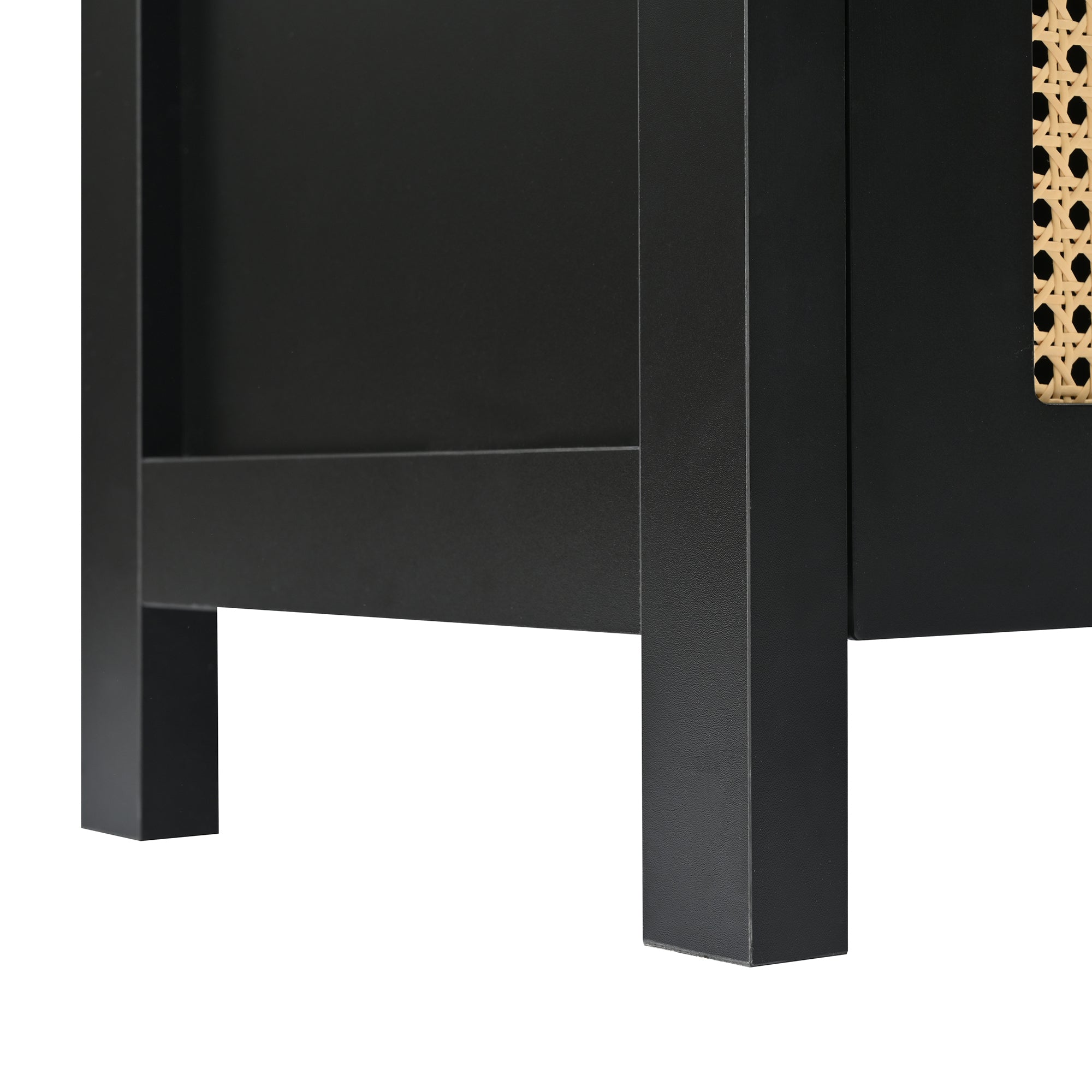 Logidon Dressoir Zwart Met Rotan Deuren Modern Buffet 145x40x80