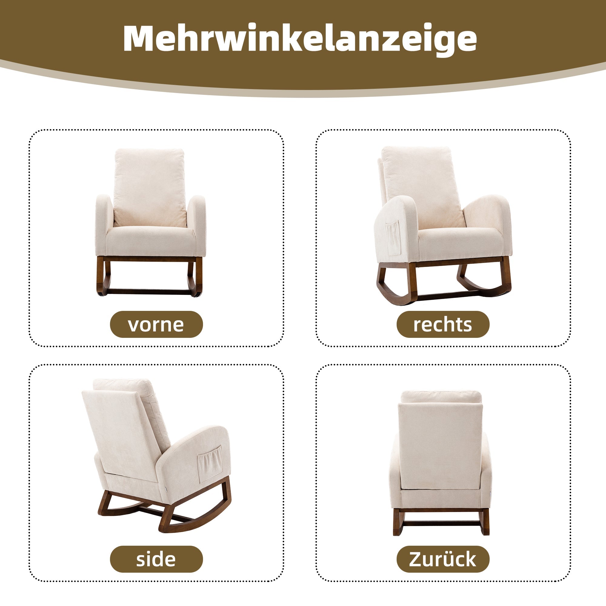Logidon Beige gestoffeerde schommelstoel met hoge rugleuning, midden eeuw