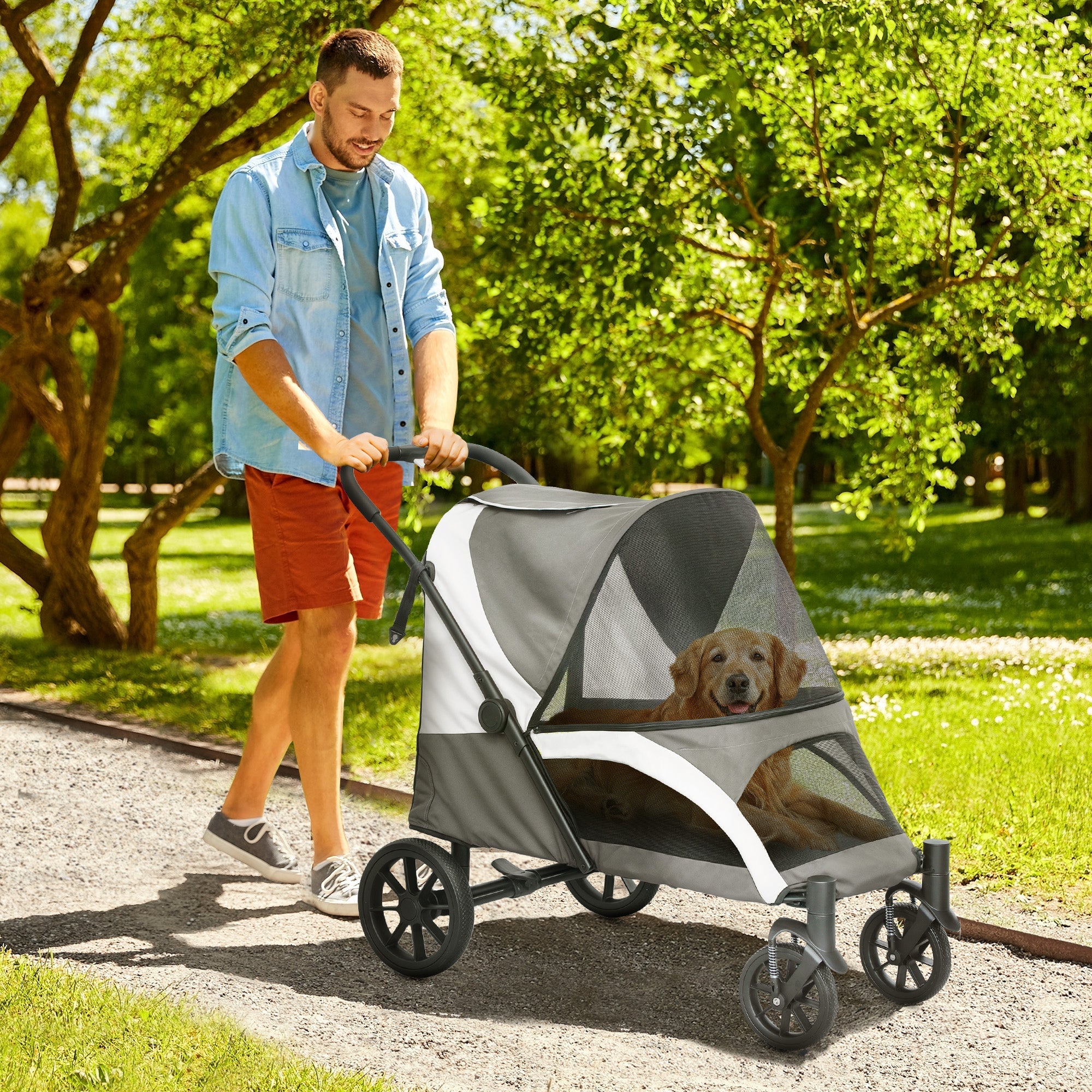 Logidon dog stroller foldable up to 30 kg dark gray cushion mesh window