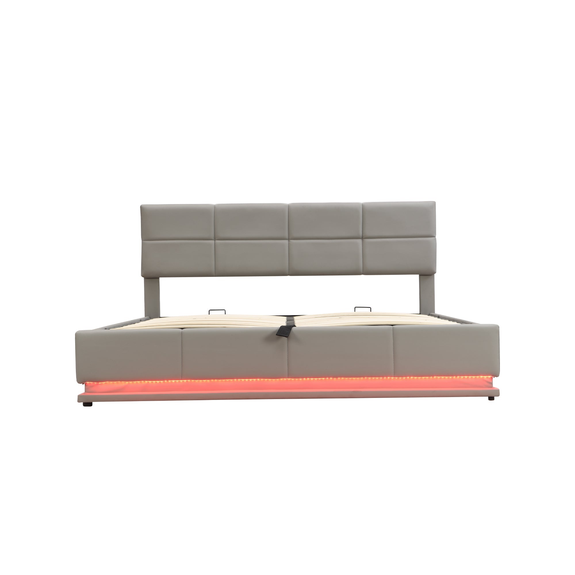 Logidon gestoffeerd bed 180x200 cm LED verlichting hydraulische bedbox cementgrijs