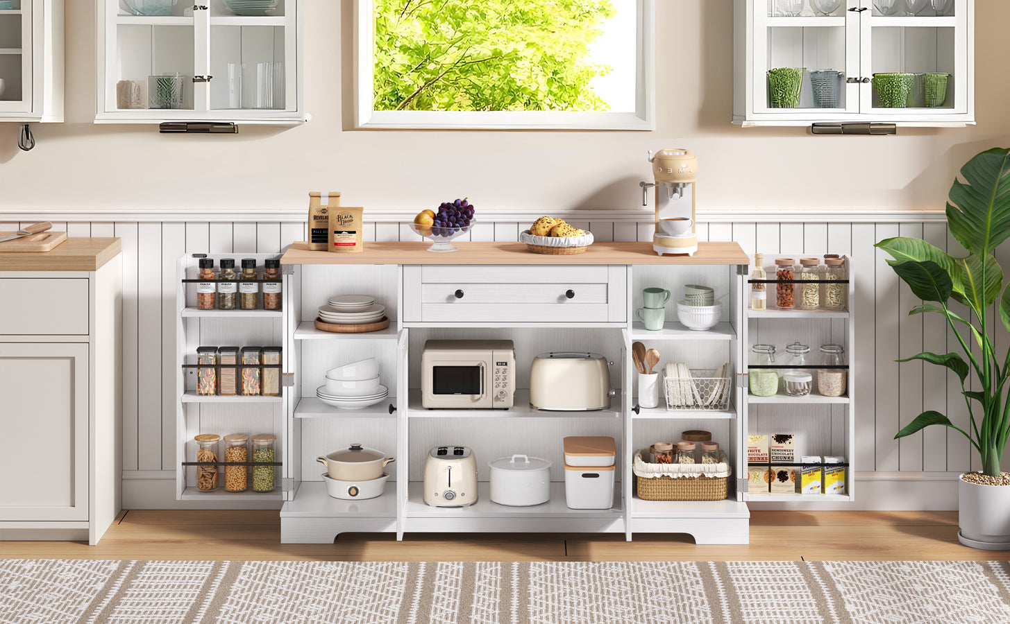 Logidon keukenbuffet 138 cm witte multifunctionele ladedeuren