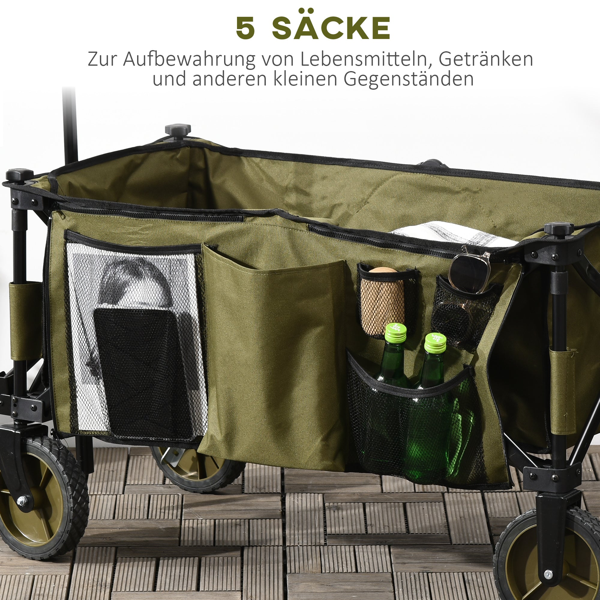 Logidon Strandtrolley Opvouwbaar met Dienblad en Zakken Groen