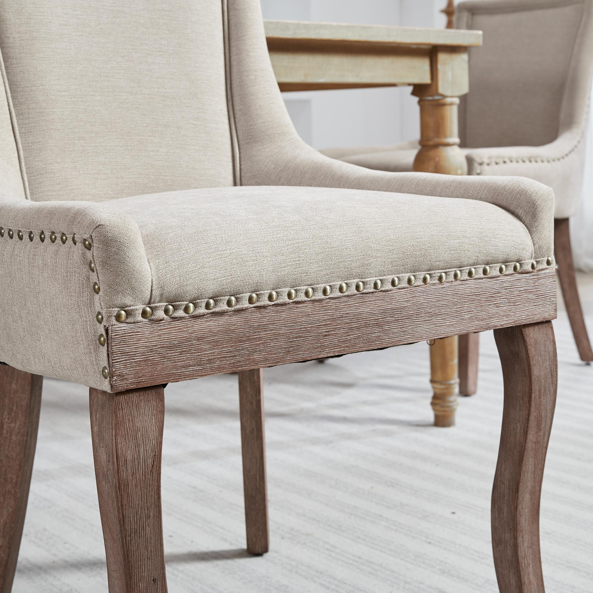 Logidon Ultra Side Dining Chair Beige Set Of 2 Bronze Nail Studs