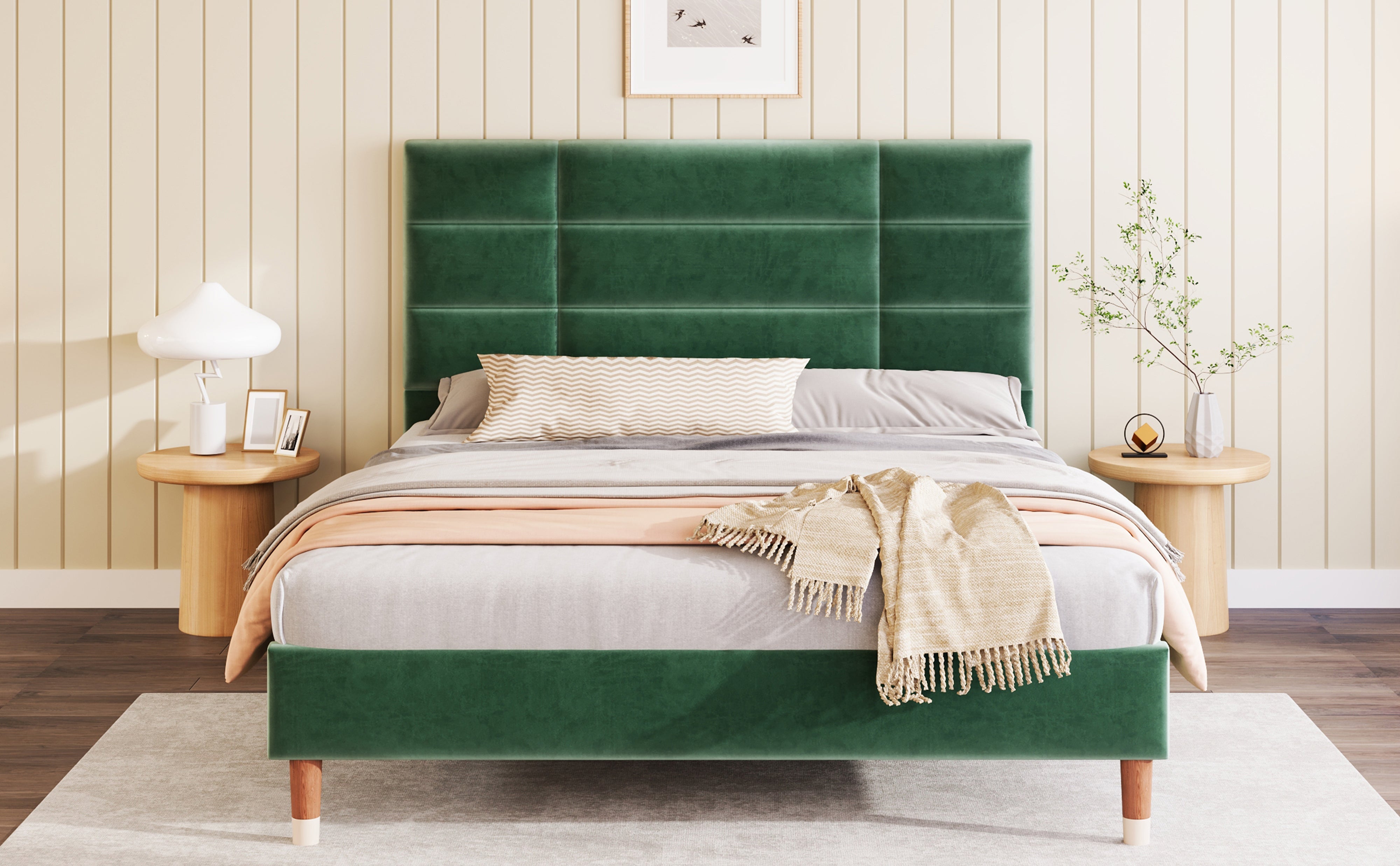 Logidon gestoffeerd bed 140x200 tweepersoonsbed met lattenbodem fluweel donkergroen