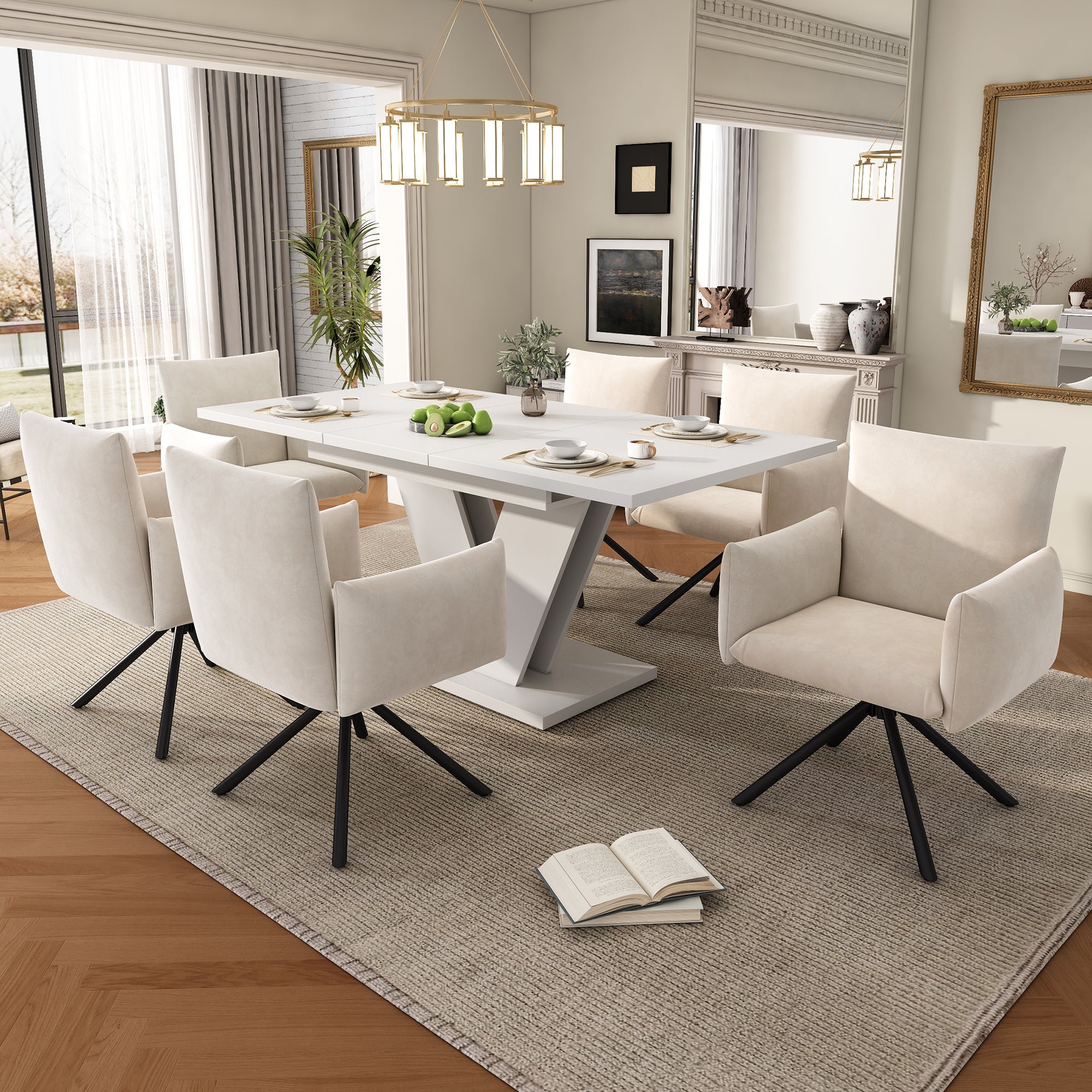 Logidon Uitschuifbare eettafel Wit MDF 160 80 Verdikt blad