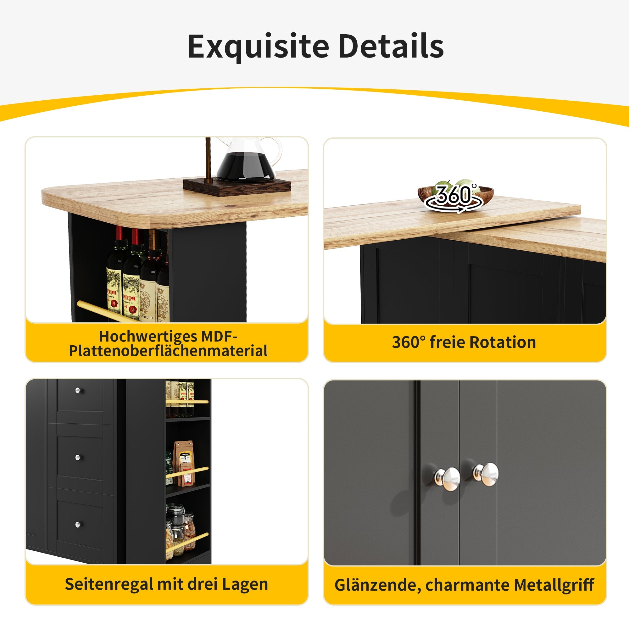 Logidon 360 graden draaibare eettafel zwart 138-209x39x104 met wielen