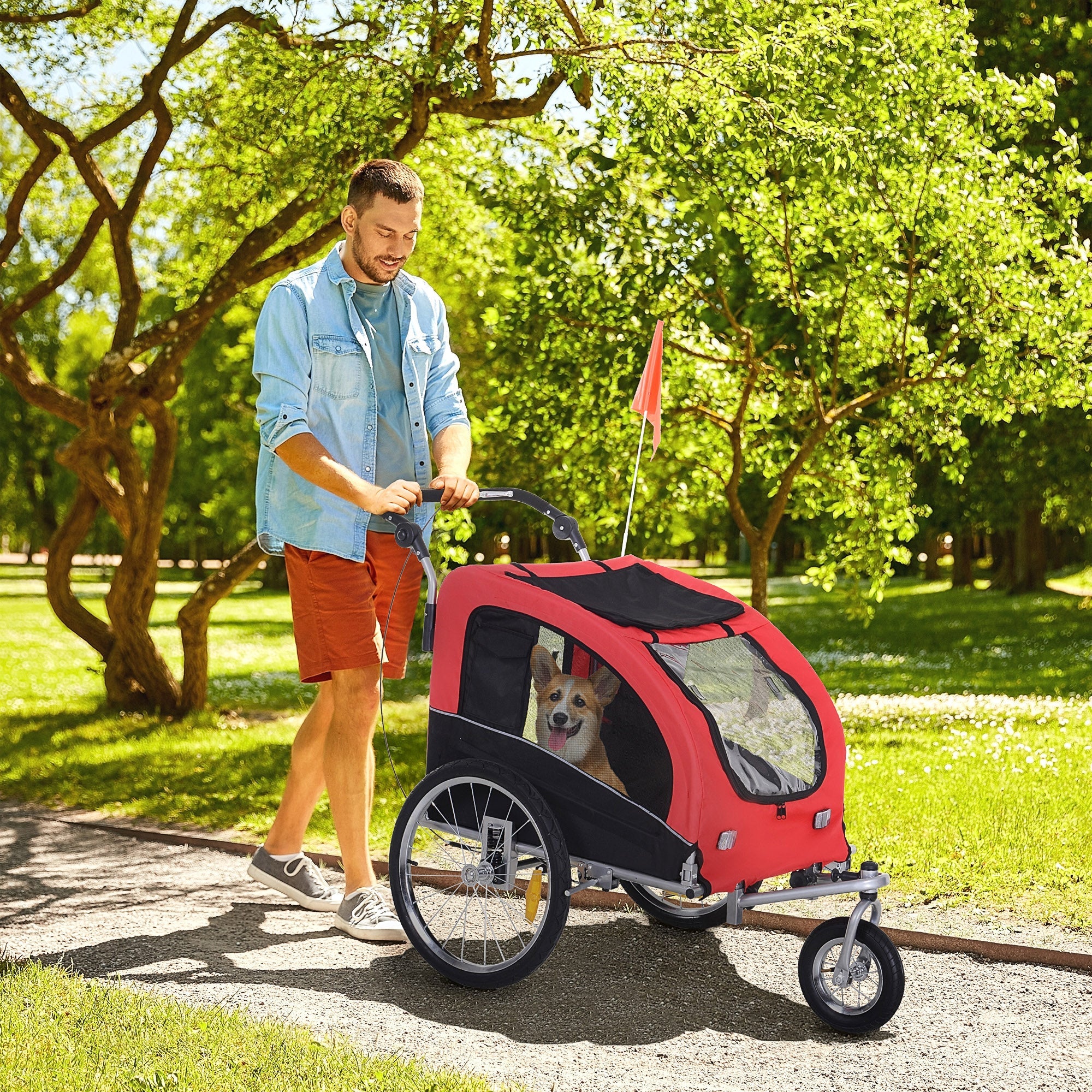 Logidon Hondenkar 2in1 Jogger Fietskar Rood