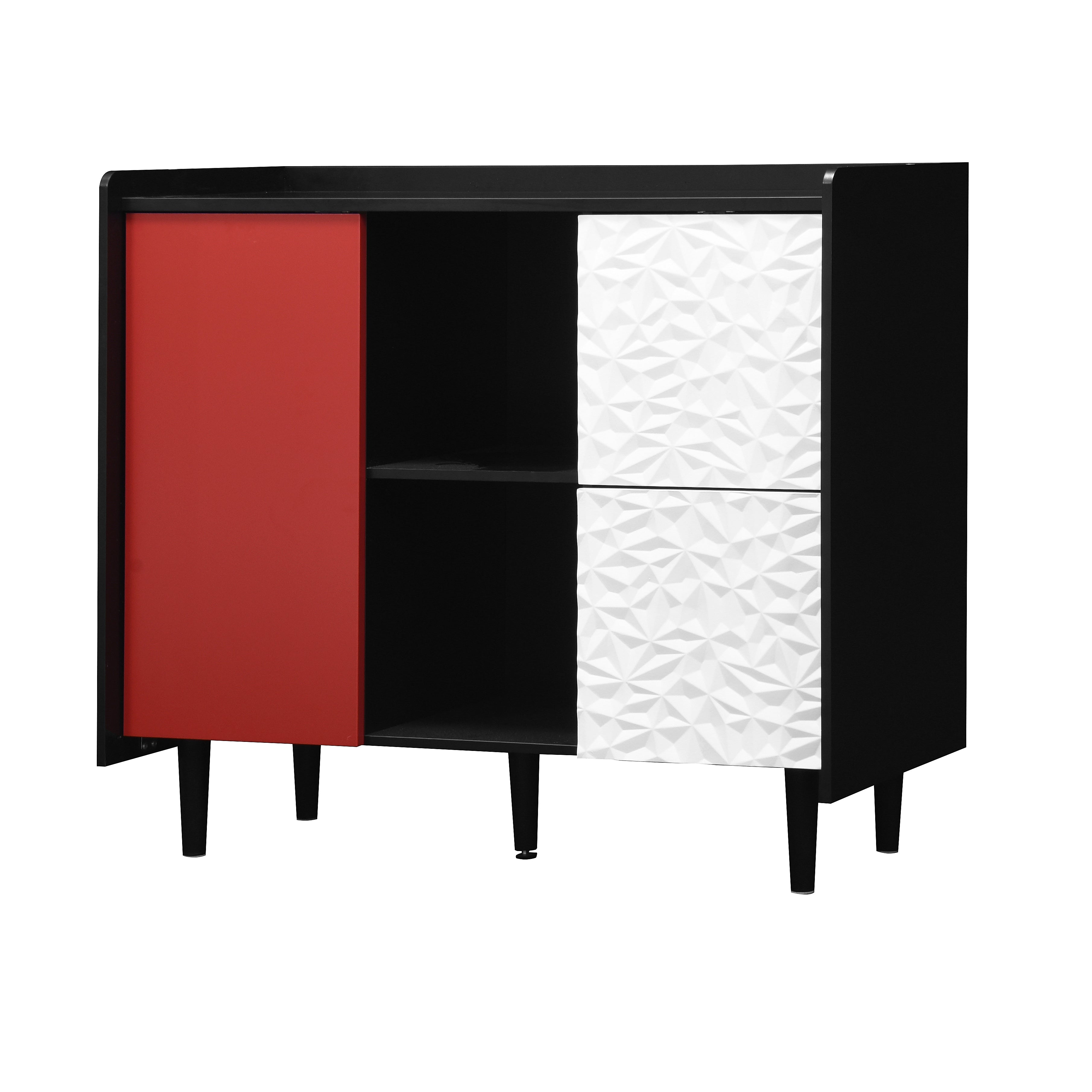 Logidon Dressoir Zwart Met Rode Deuren 2 Lades 90x40x80 cm