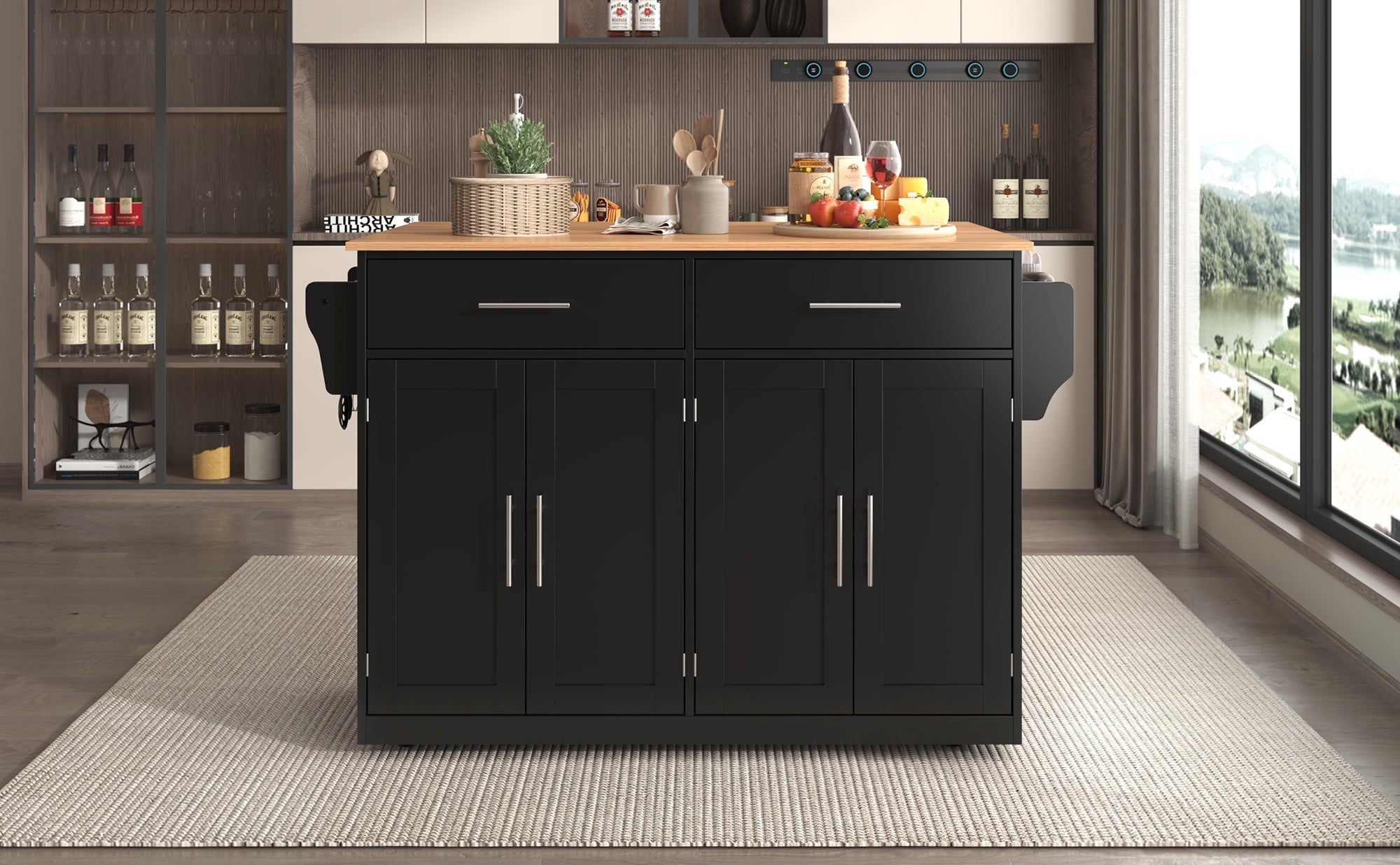 Logidon serving trolley with folding table top black 120x46x91 cm