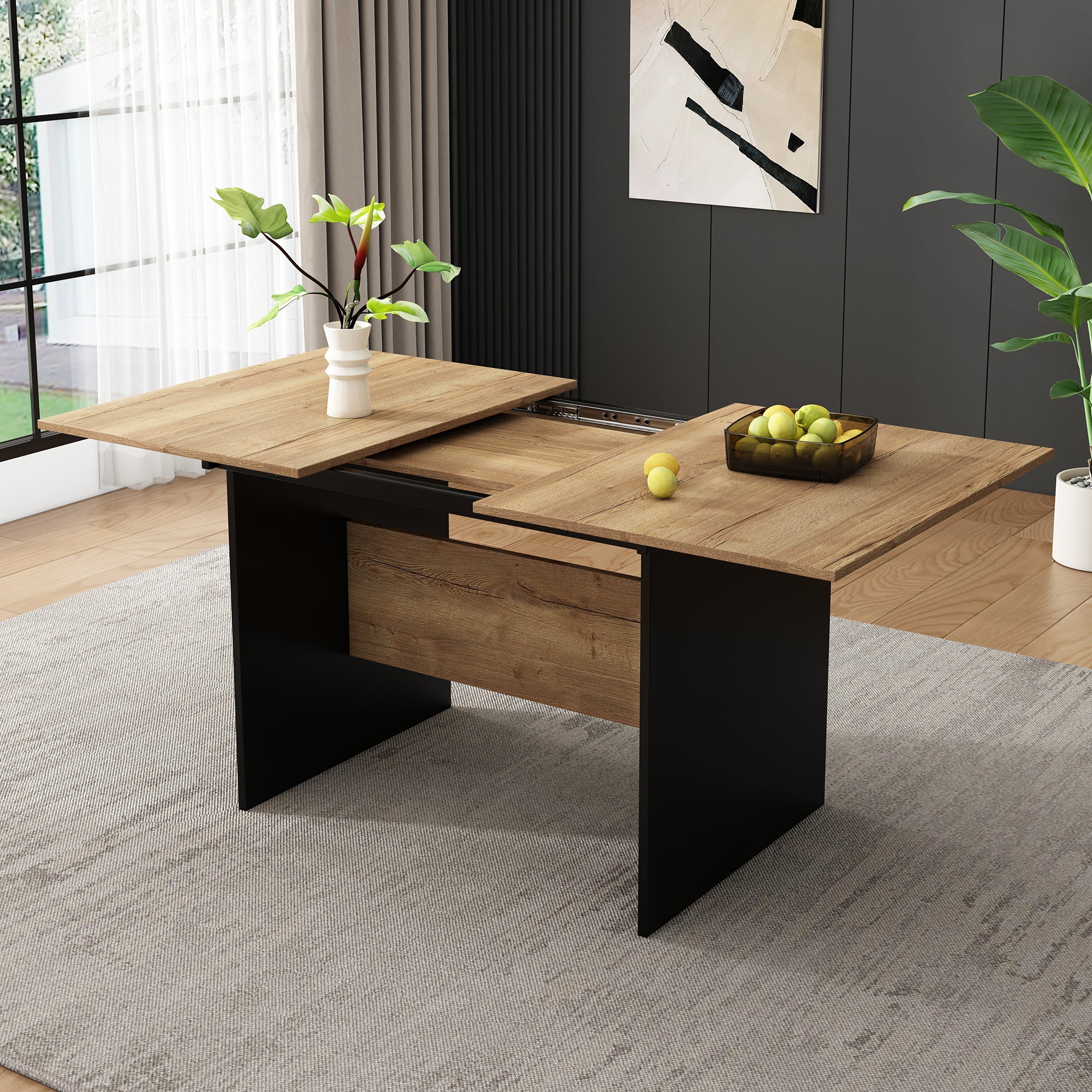 Logidon uitschuifbare eettafel 140/180x80 cm zwart walnoot MDF