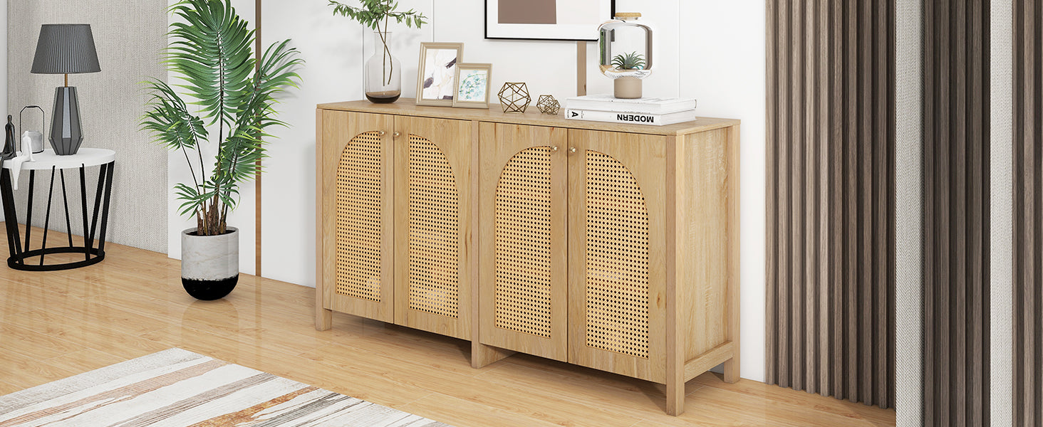 Logidon Dressoir 145x40x80 cm met vier rotan deuren natuurlijk hout