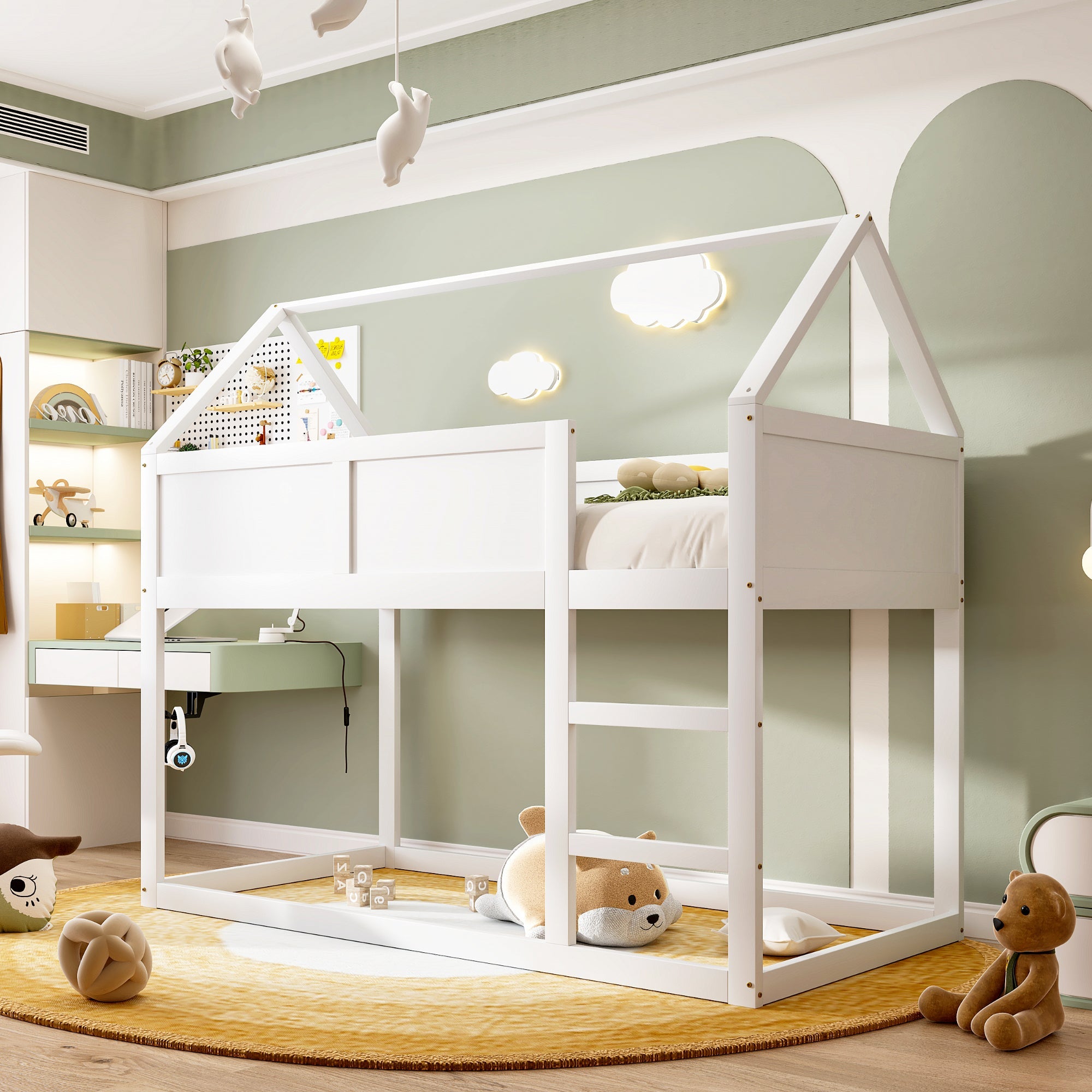 Logidon stapelbed kinderbed 90x200 cm wit met massief houten trap