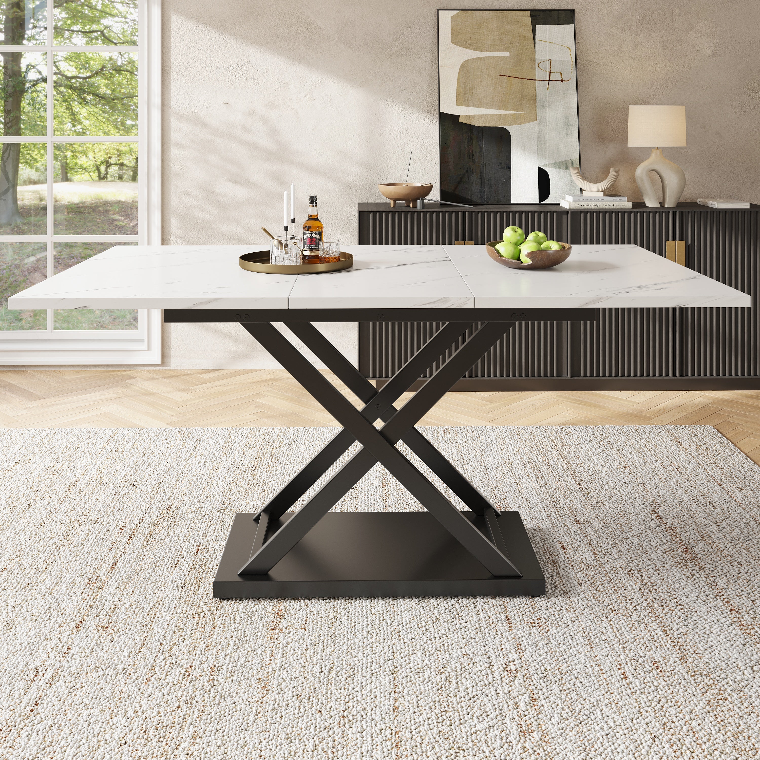 Logidon uitschuifbare eettafel 120-160 x 80 cm wit marmerlook