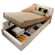 Logidon gestoffeerd bed 90x200 beige fluweel met opbergruimte USB oplaadfunctie