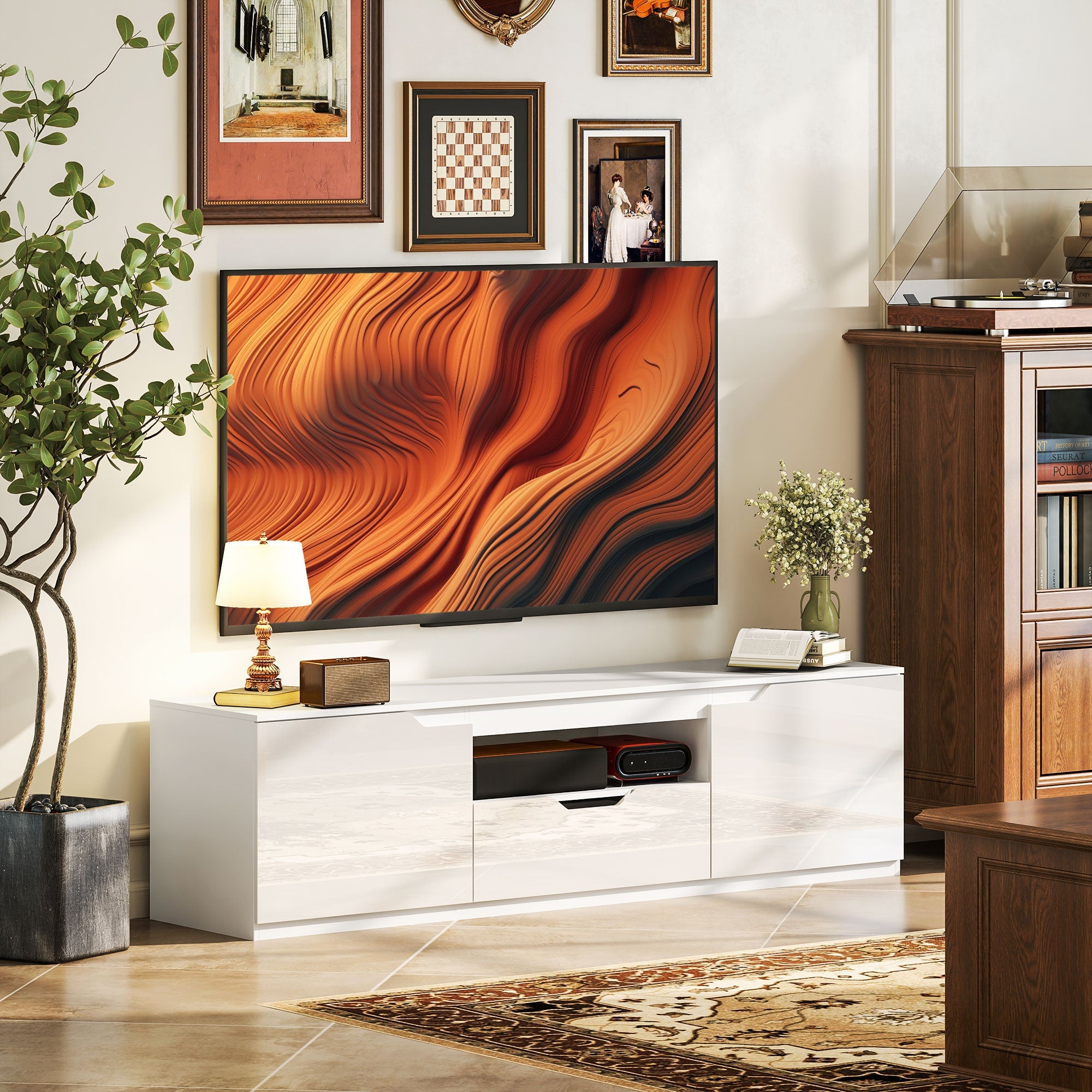 Logidon TV-meubel wit 160 cm lowboard met 2 deuren kabeldoorvoer