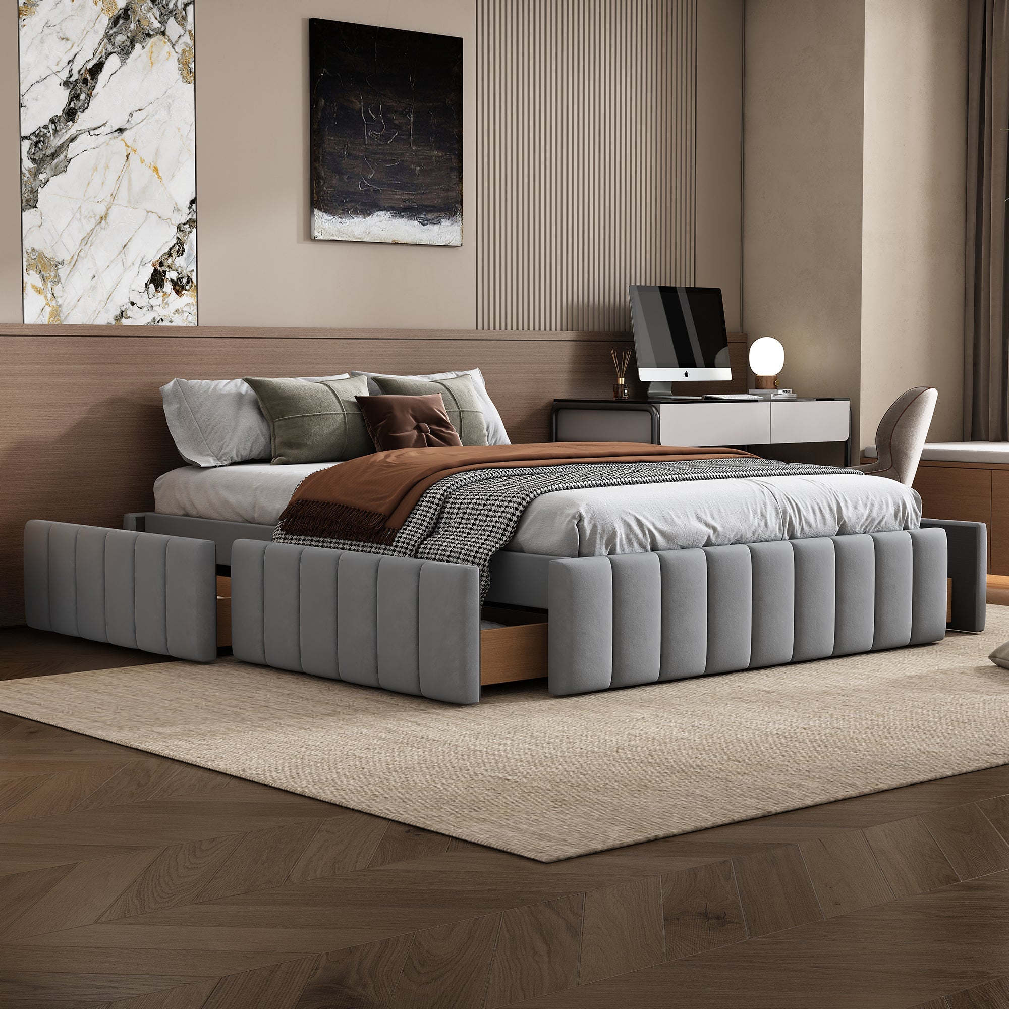 Logidon gestoffeerd bed 140 x 200 cm grijs met lattenbodem designbed