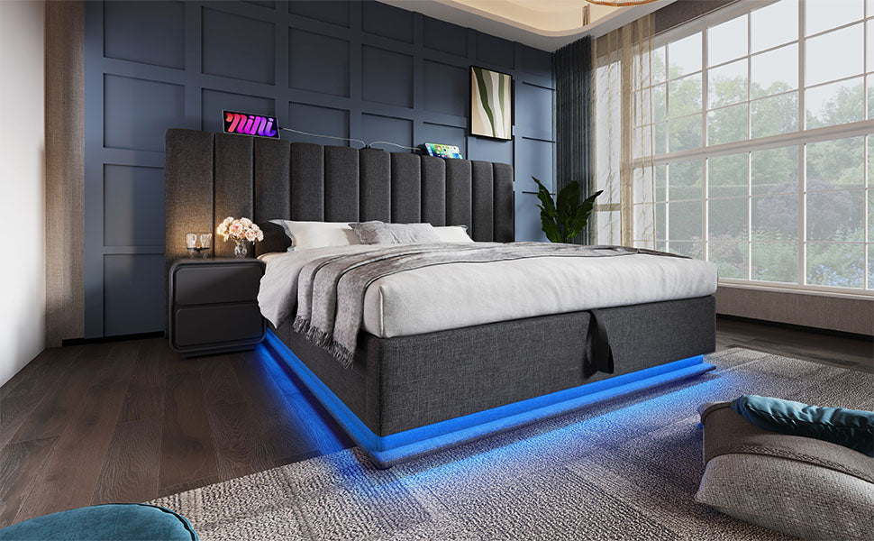 Logidon gestoffeerd bed 160x200 grijs met opbergruimte LED app bediening