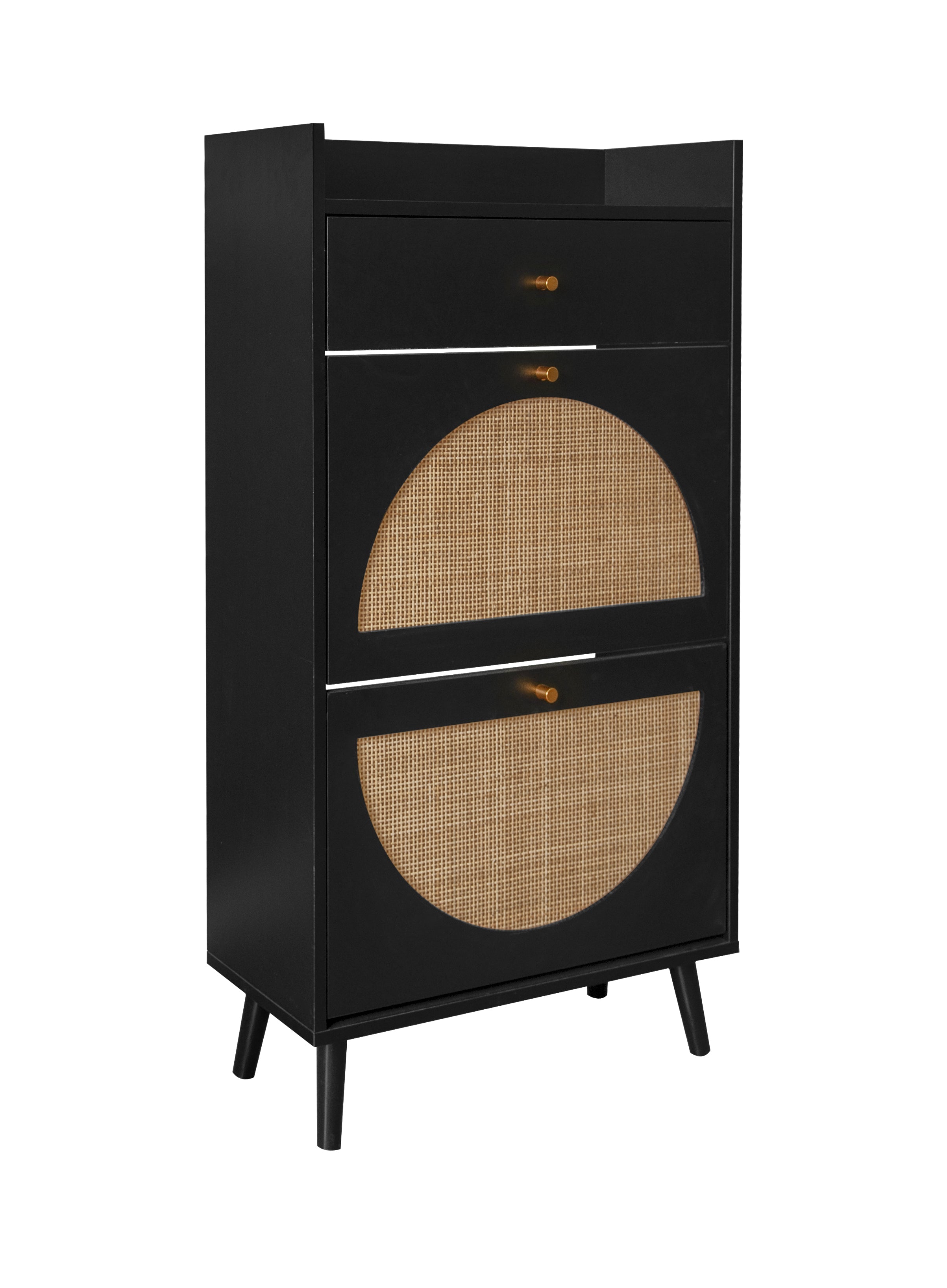 Logidon Schoenenkast Zwart Rotan Look Twee Deuren 60 cm Lengte