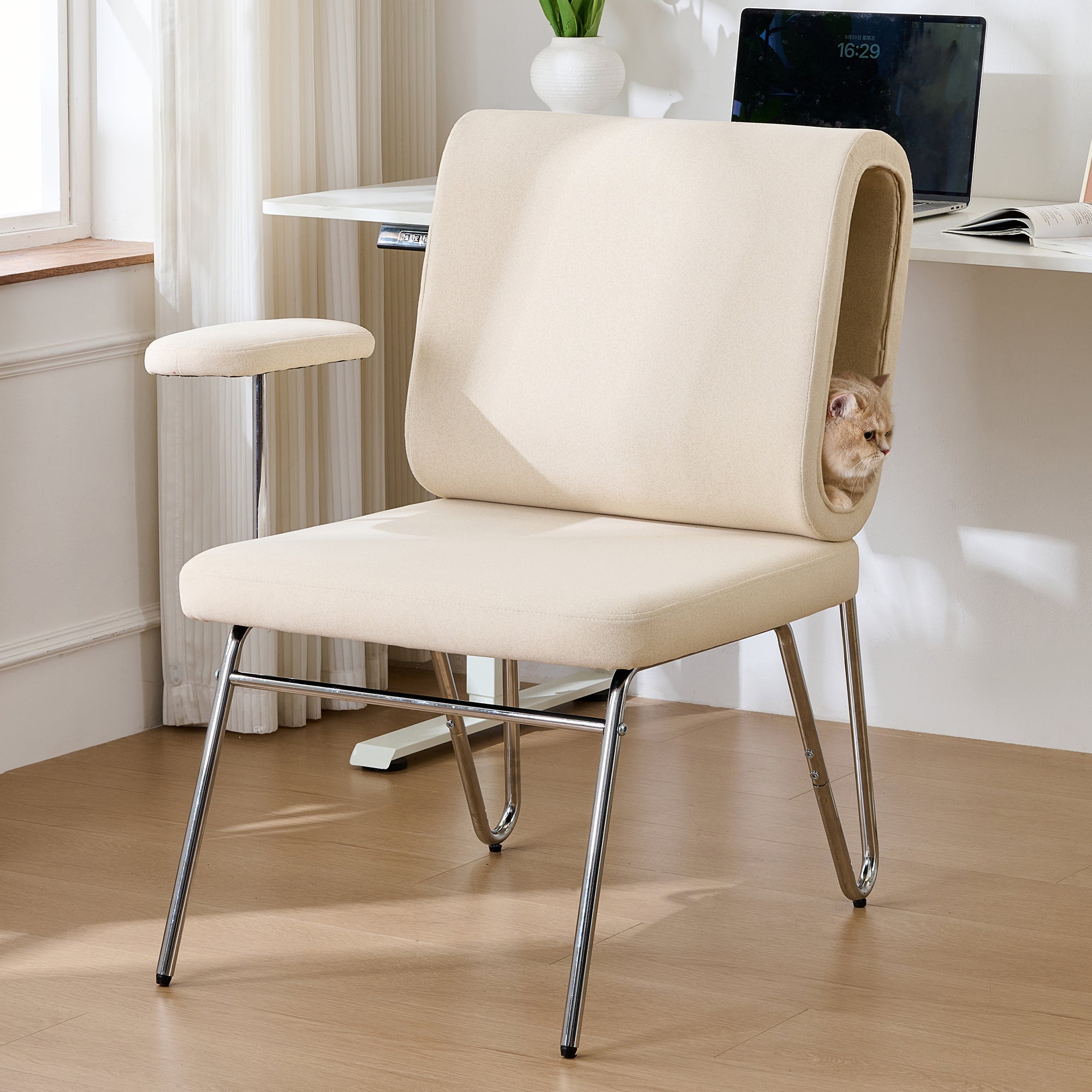 Logidon Bureaustoel Met Kattenmand Beige Brede Zitting