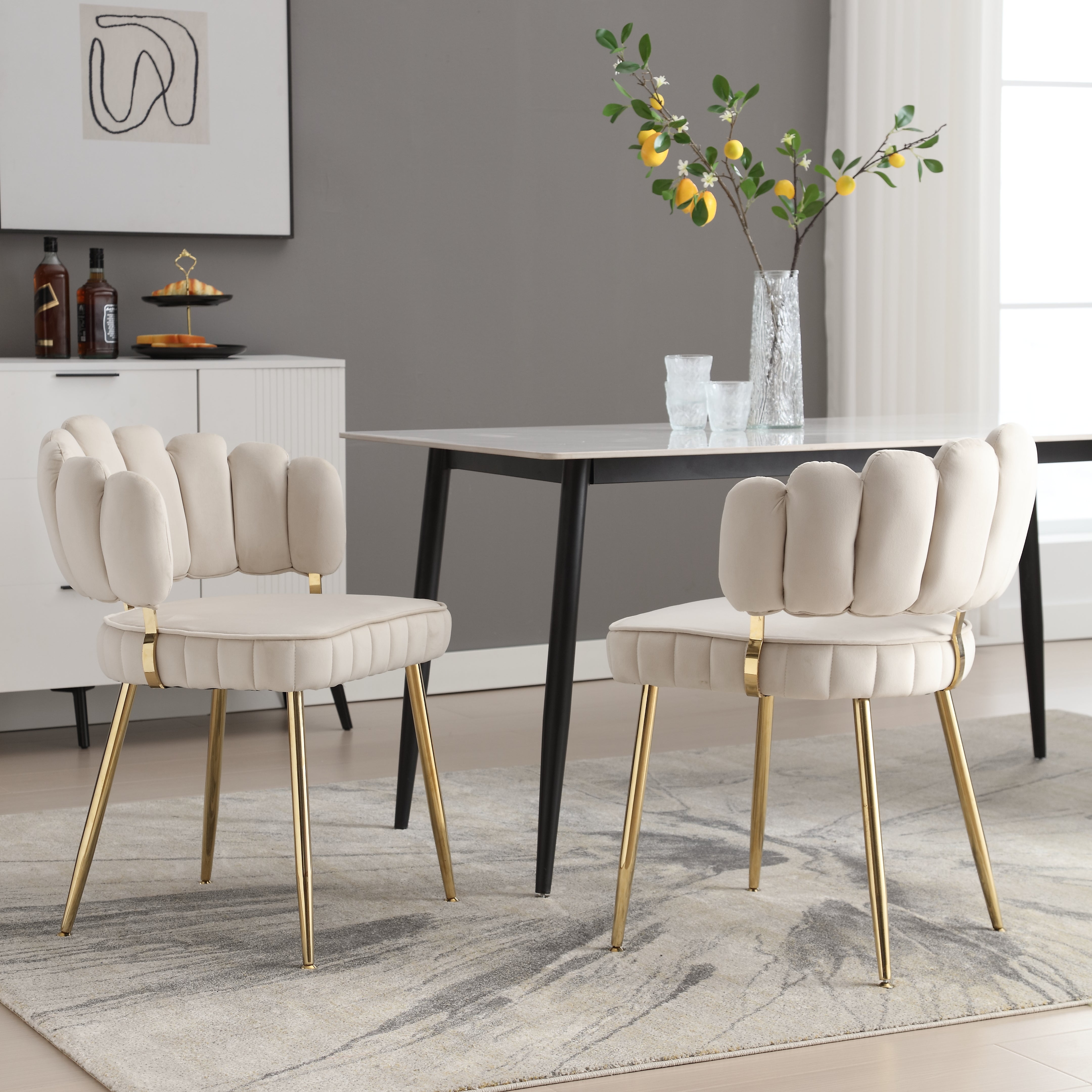 Logidon Modern Velvet Living Room Chairs Ivory Velvet Set of 2