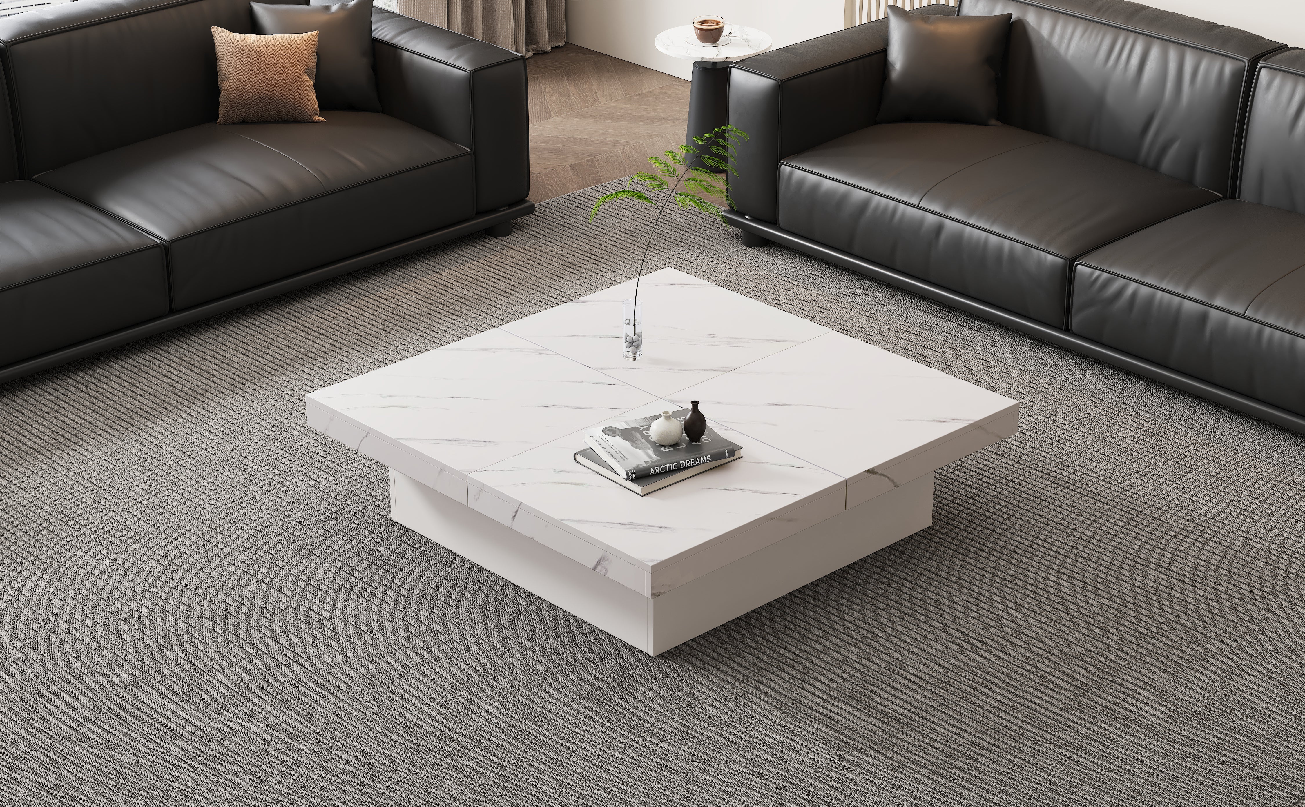 Logidon vierkante salontafel wit marmerlook 90x90x25 cm met lades