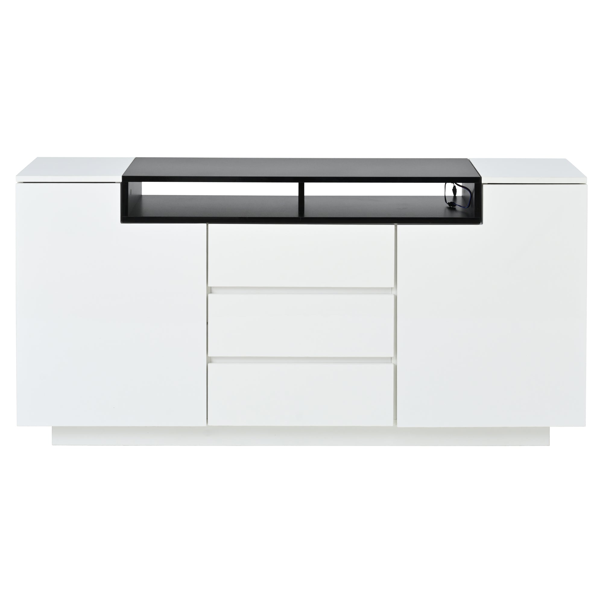 Logidon wit hoogglans dressoir 140 cm met LED, 2 deuren, 3 lades
