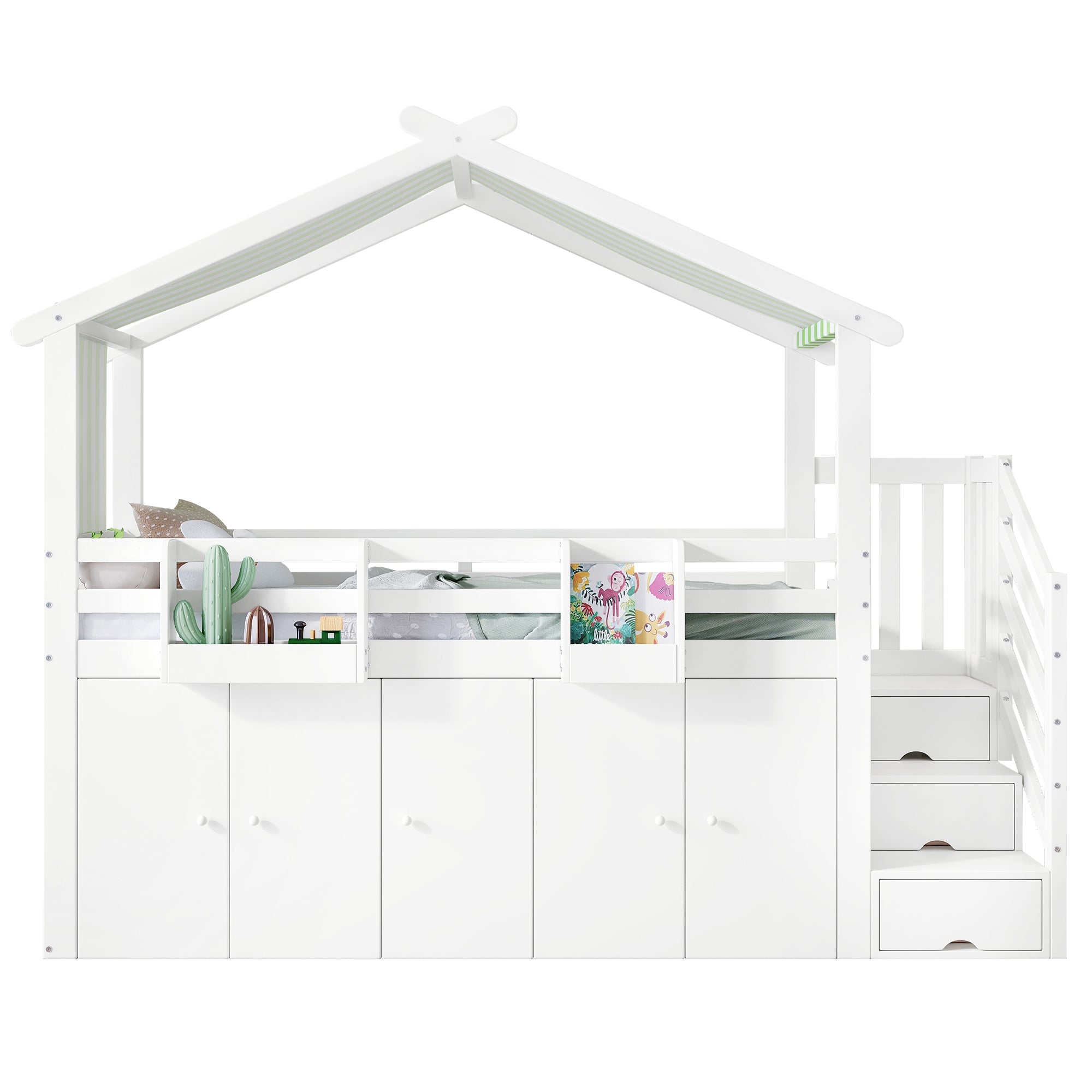 Logidon Kinderstapelbed 90x200 cm witgroen met kledingkast