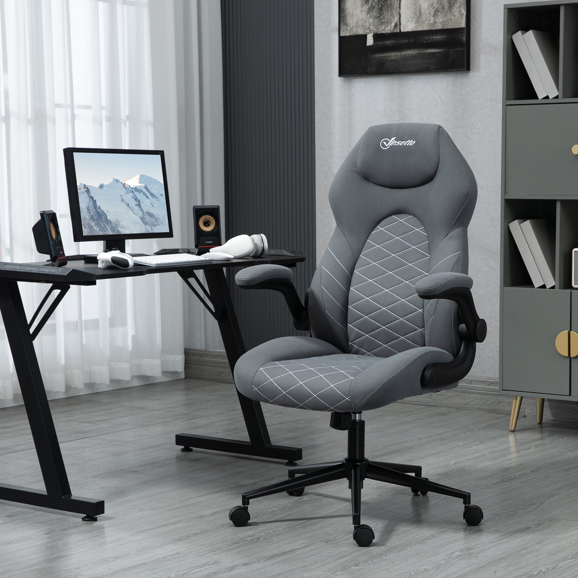 Logidon Vinsetto Ergonomische Bureaustoel Grijze Stof Met Schommelfunctie