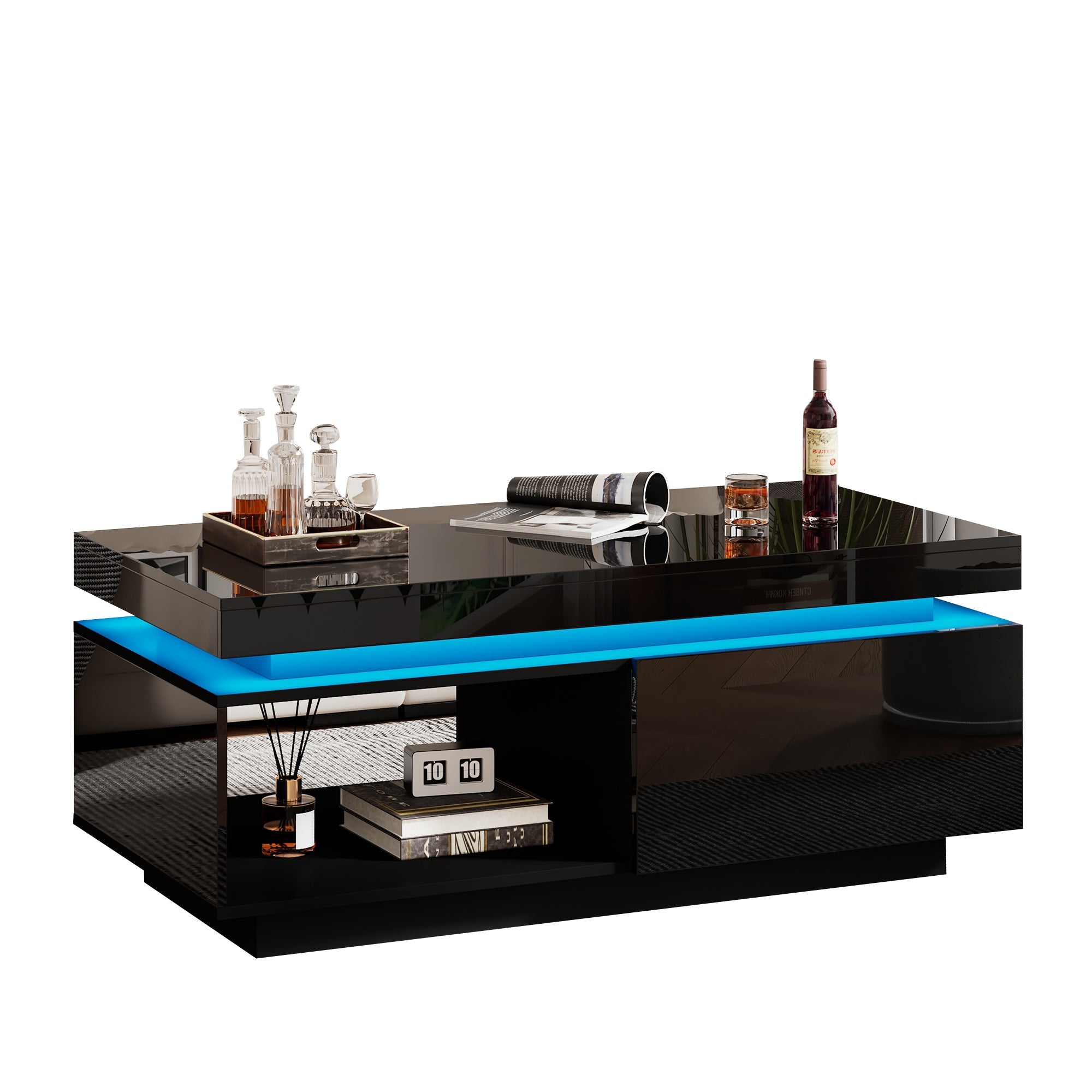 Logidon hoogglans salontafel zwart met LED verlichting 100x50x40 cm