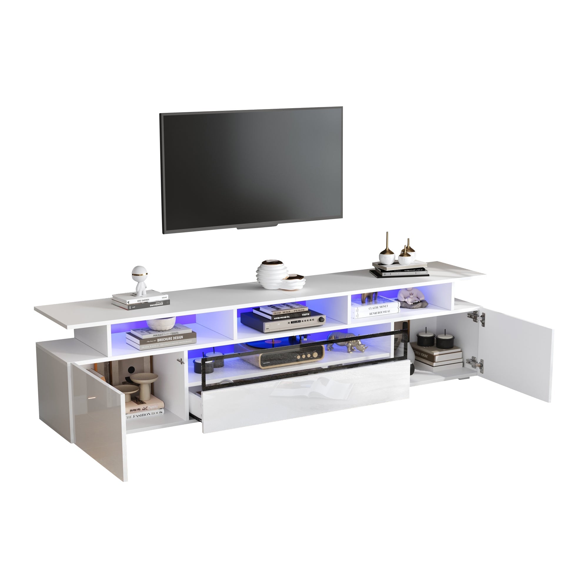 Logidon TV-meubel wit 180x38x45 cm met LED-verlichting 2 deuren 1 lade