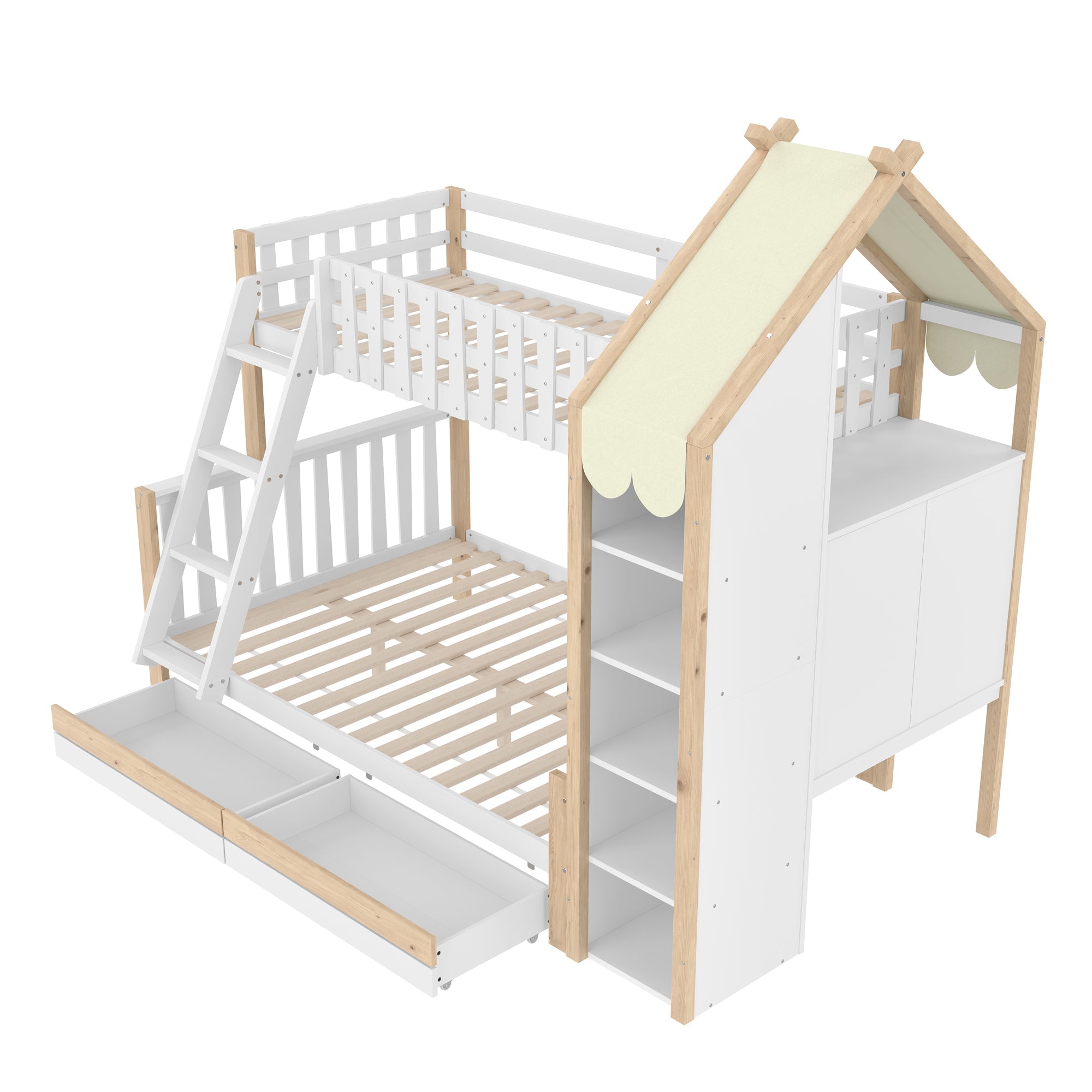 Logidon stapelbed 90x200 en 140x200 wit naturel met 2 lades