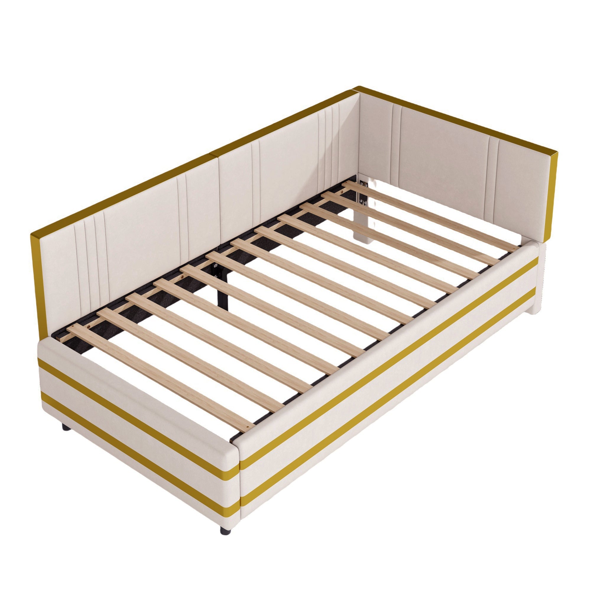 Logidon gestoffeerd bed 90x200 beige met lattenbodem multifunctioneel bed