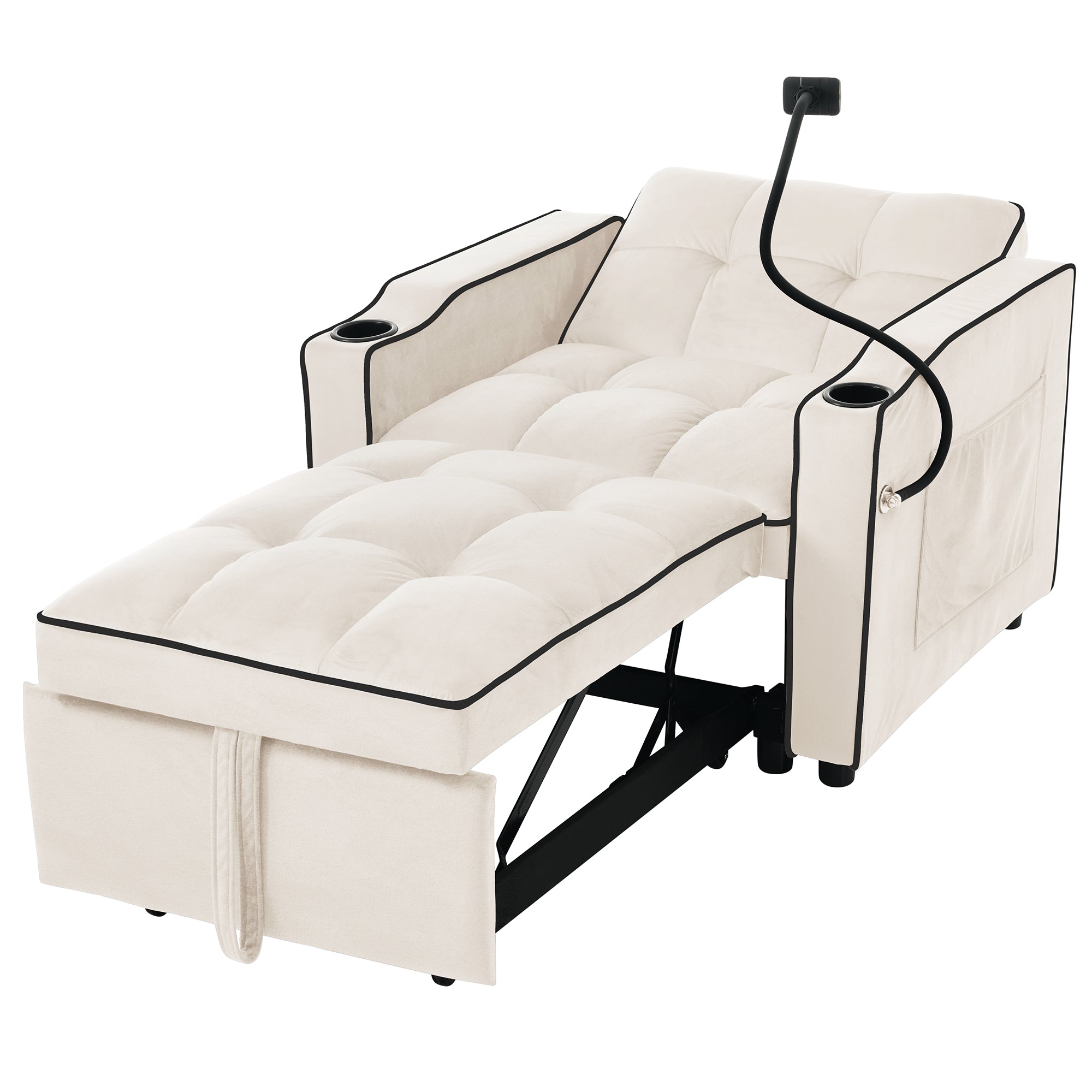 Logidon beige 3-in-1 uittrekbare slaapbank met bekerhouders