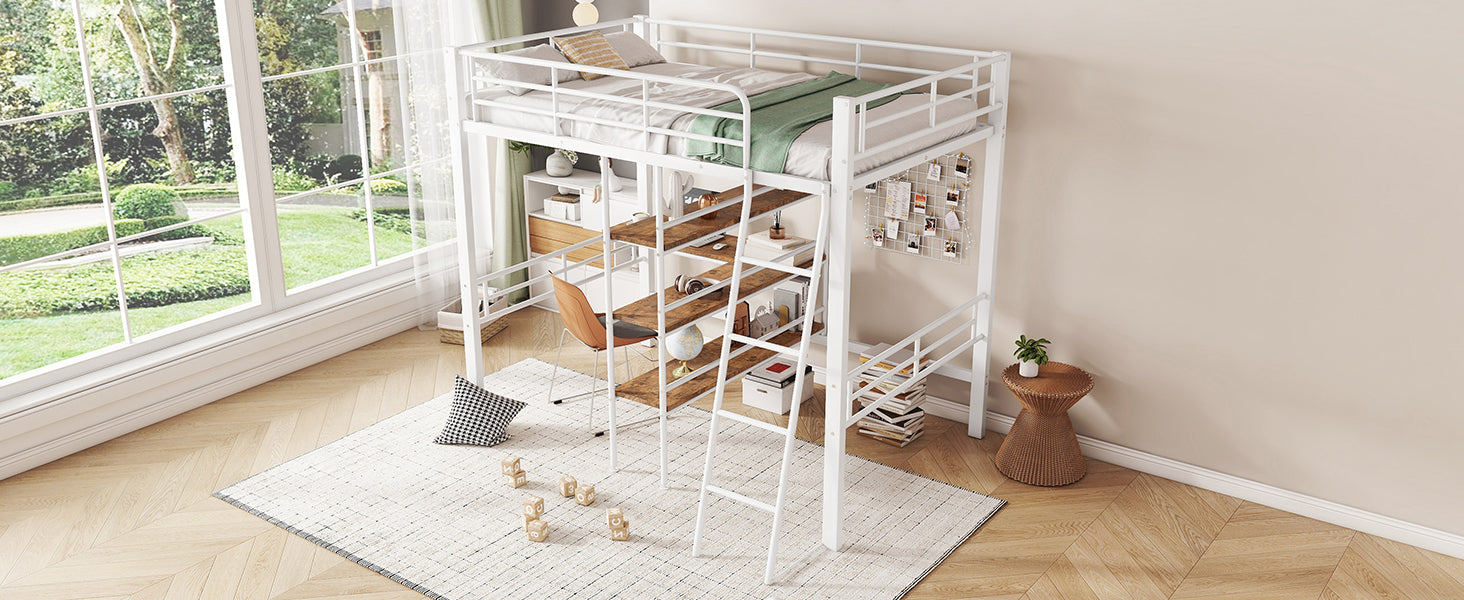 Logidon hoogslaper 90x200 cm wit met bureau en planken