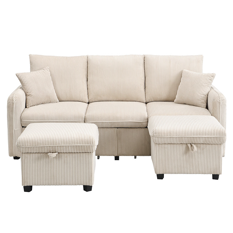 Logidon hoekbank U-vorm beige corduroy stof met opbergvak en slaapfunctie