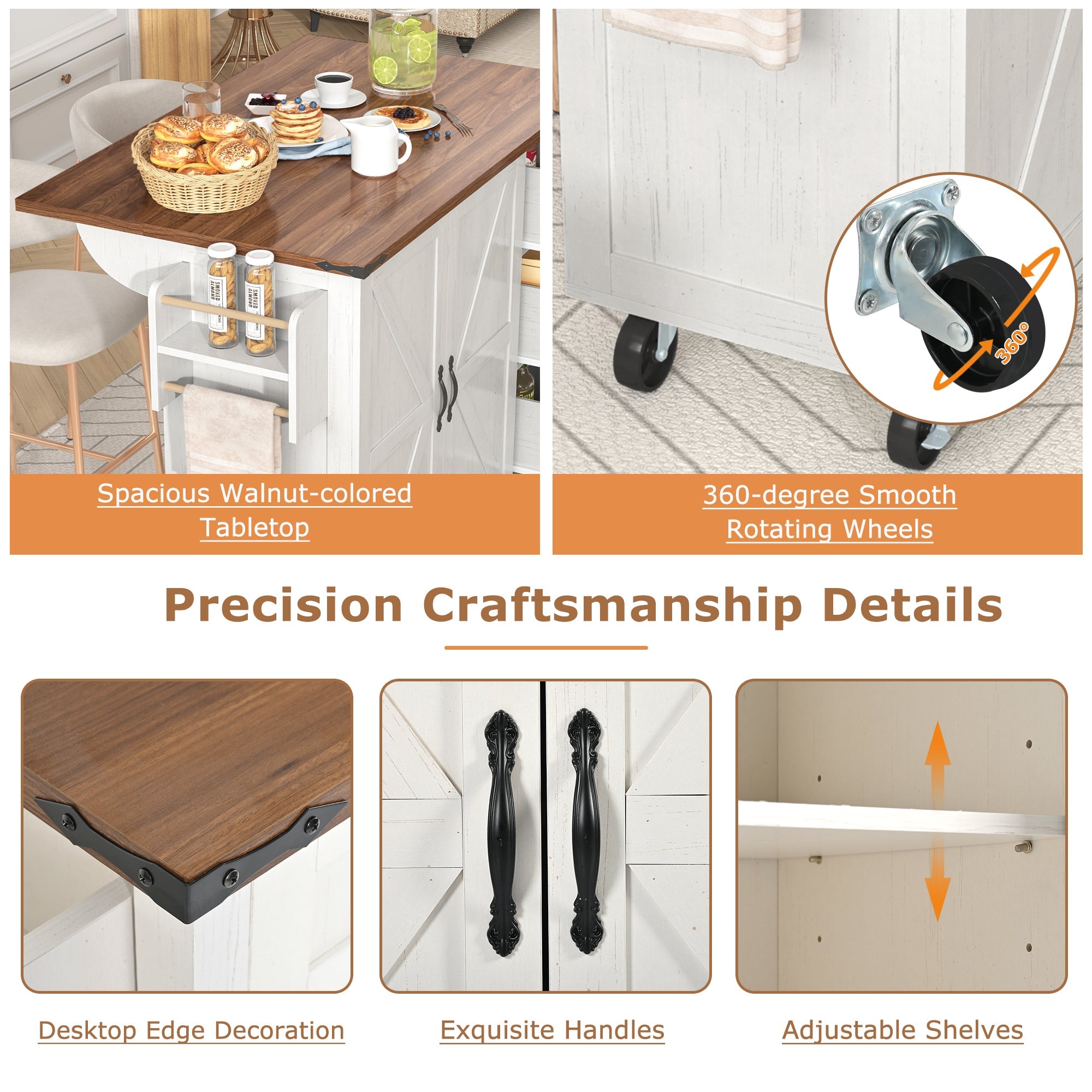 Logidon kitchen island with extendable worktop beige MDF 140 x 45 cm