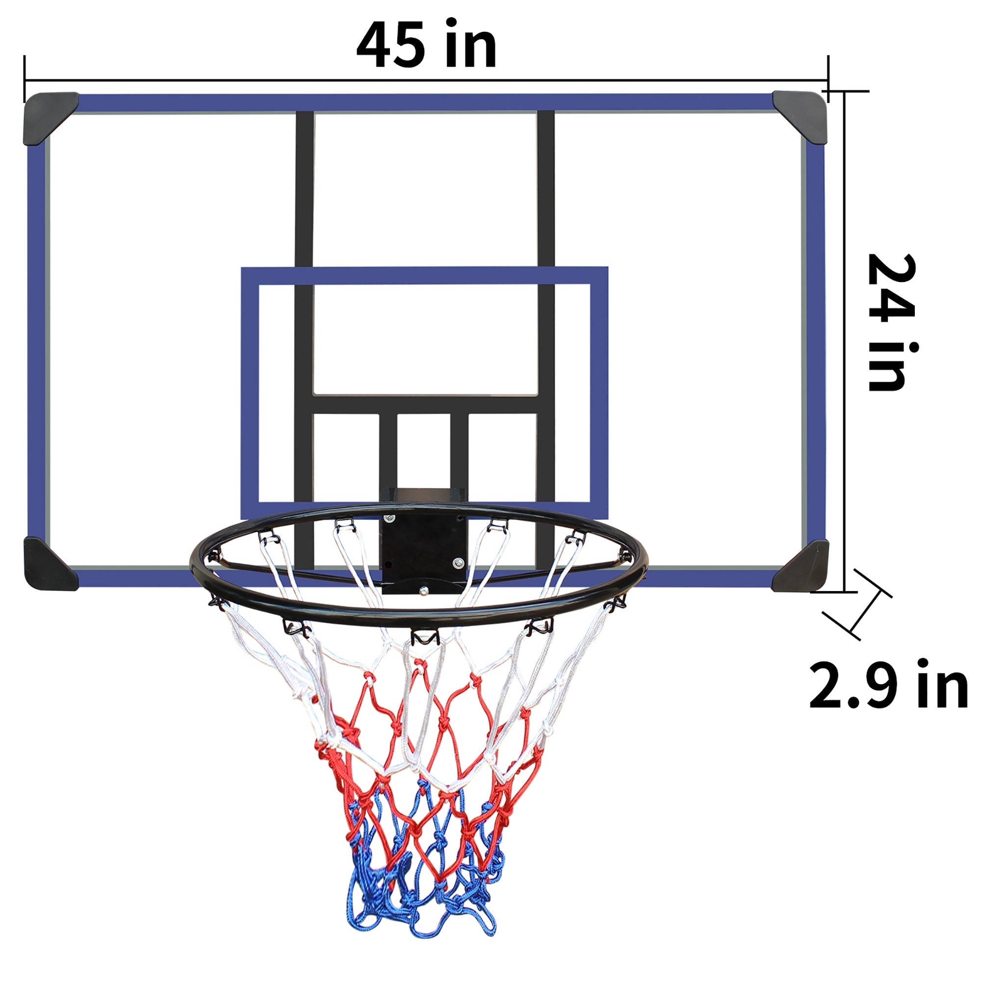 Logidon wandgemonteerde basketbalring, in hoogte verstelbaar, blauw metalen frame